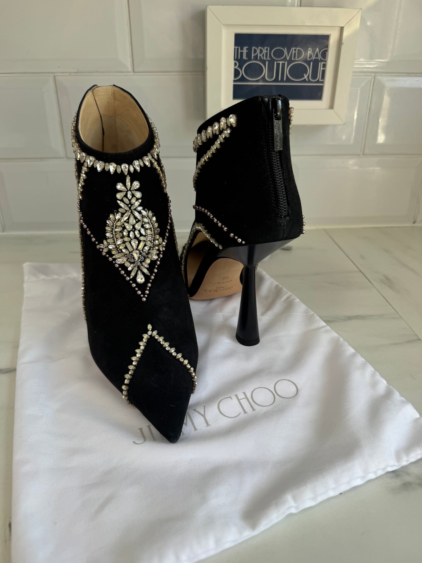 Jimmy Choo Kendrix 100 Laser Cut Crystal Embellished Ankle Boots - Back