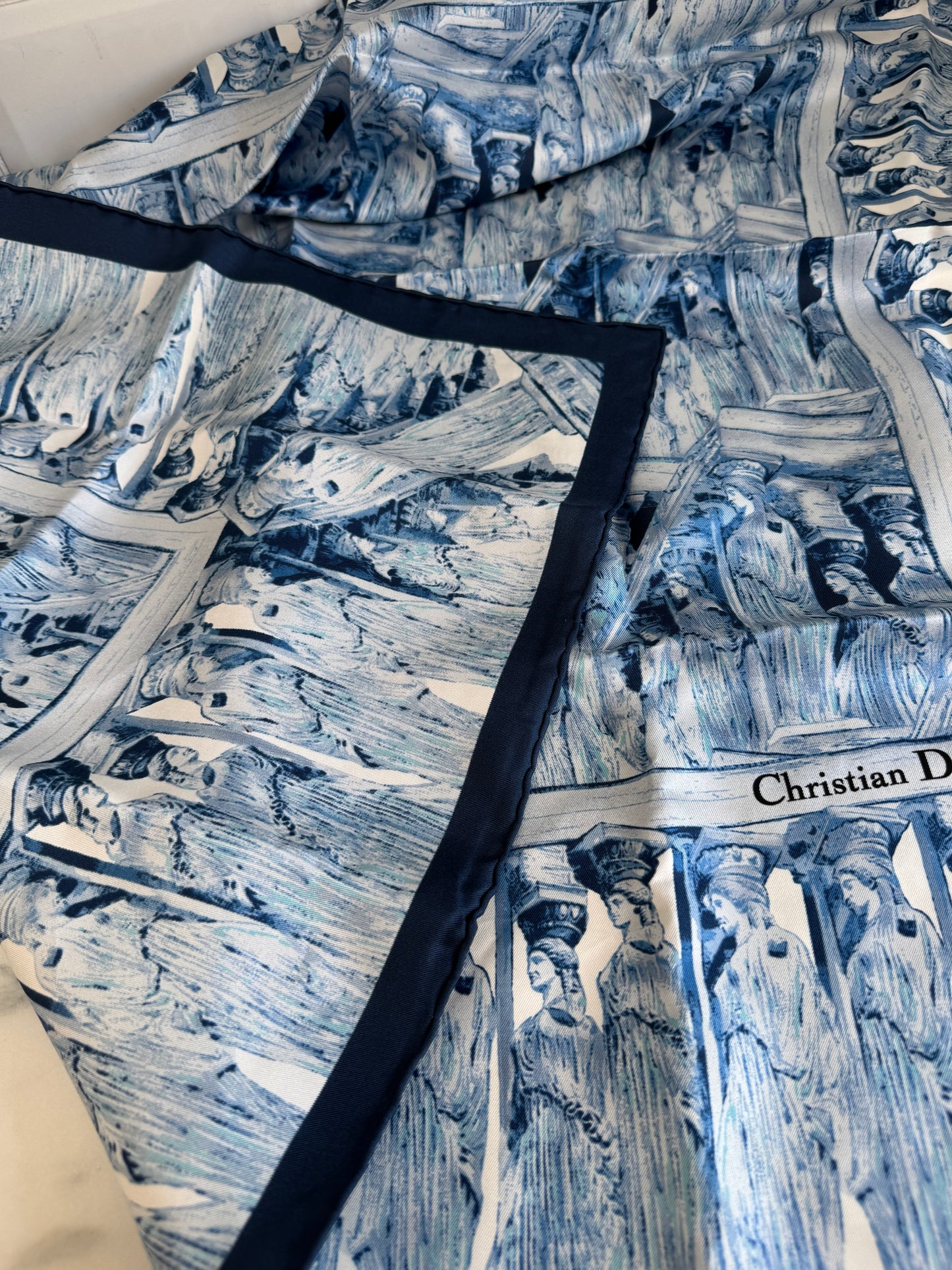 Christian Dior Square Silk Scarf - Navy and White