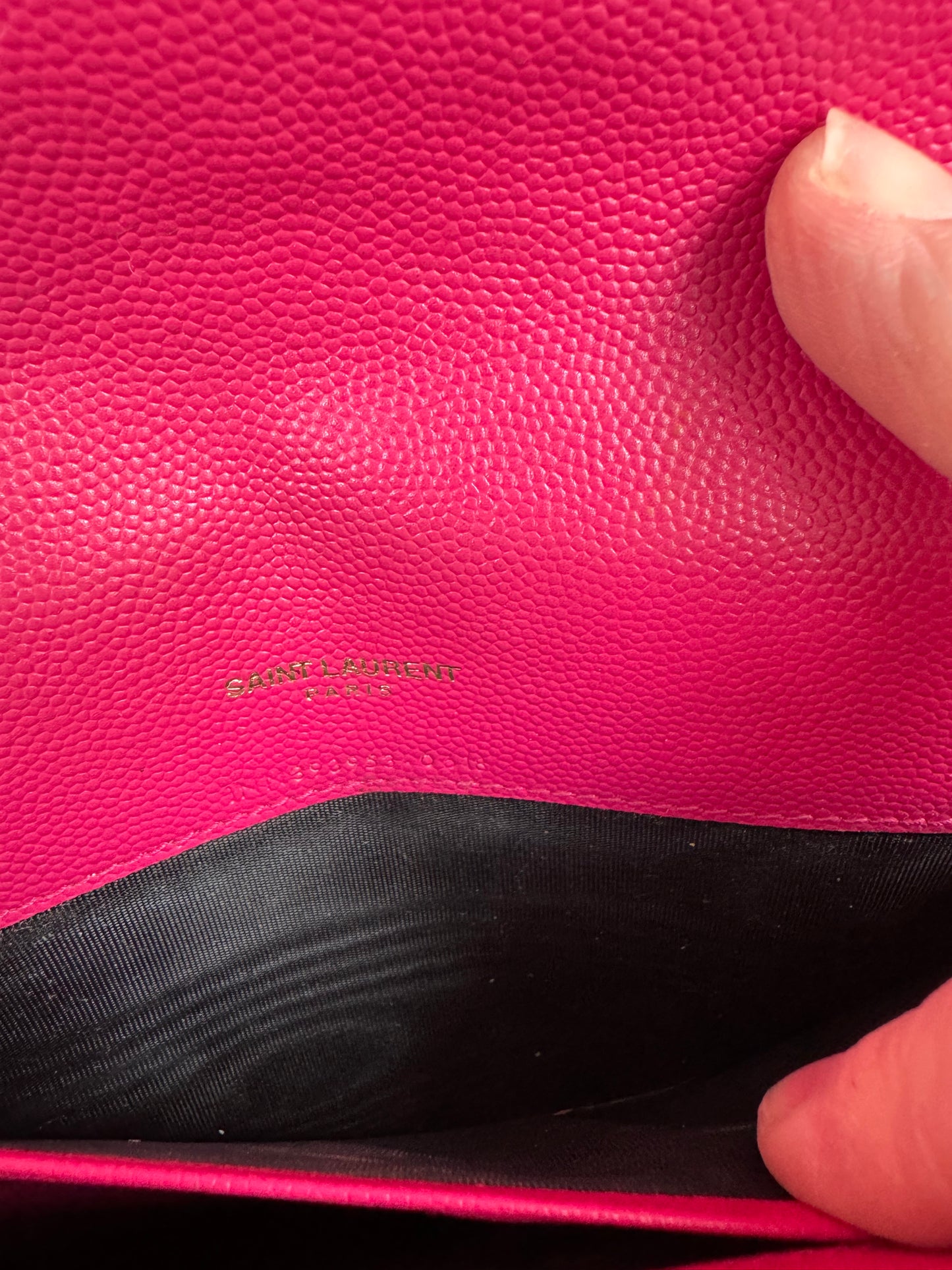 YSL/Saint Laurent Paris Cassandre Envelope Chain Wallet - Fuschia Pink