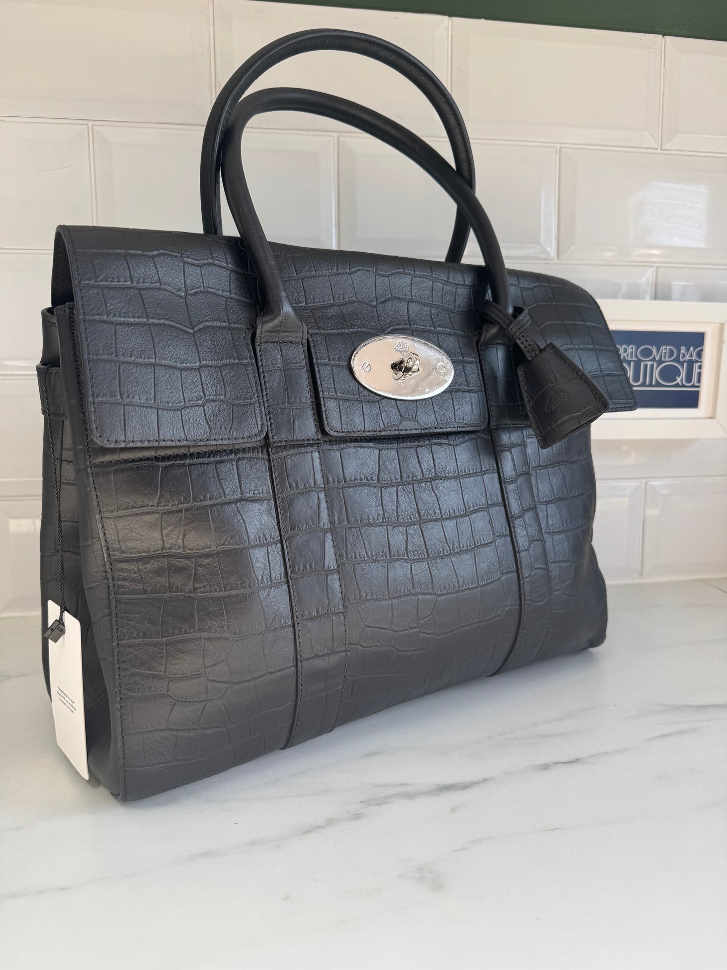 Mulberry Matte Croc Embossed Bayswater - Black
