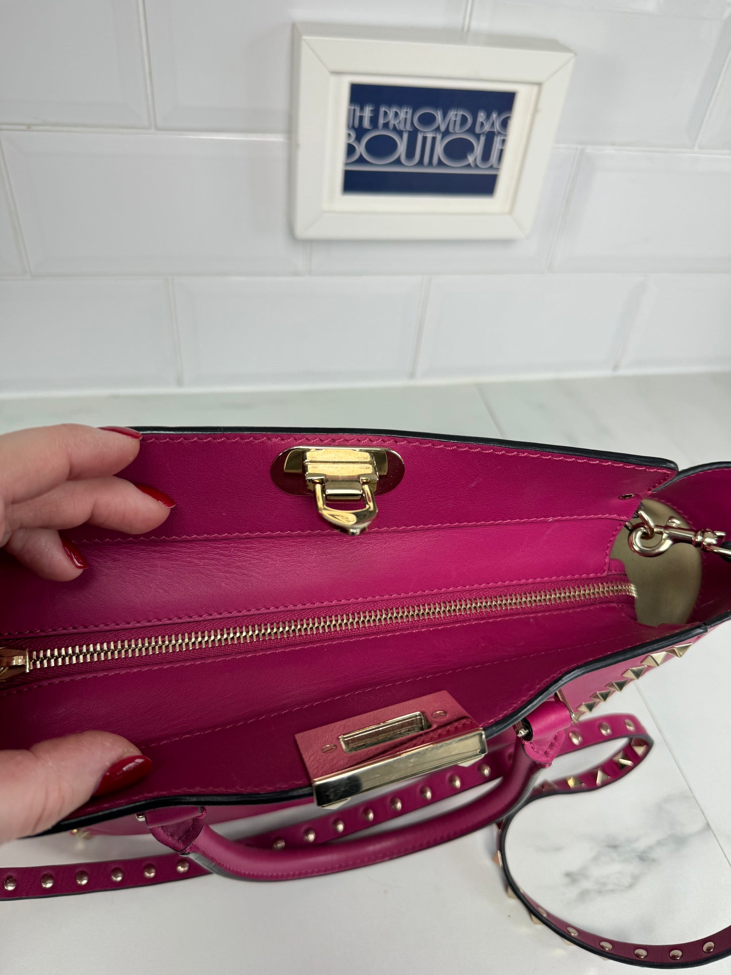 Valentino Rockstud Small Trapeze Tote - Magenta Pink