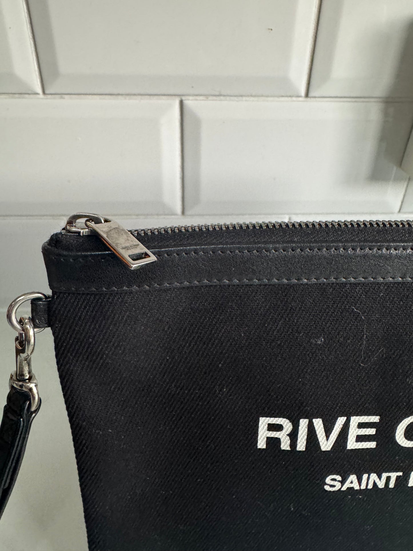 Saint Laurent (YSL) Rive Gauche Wristlet Pouch - Black and White