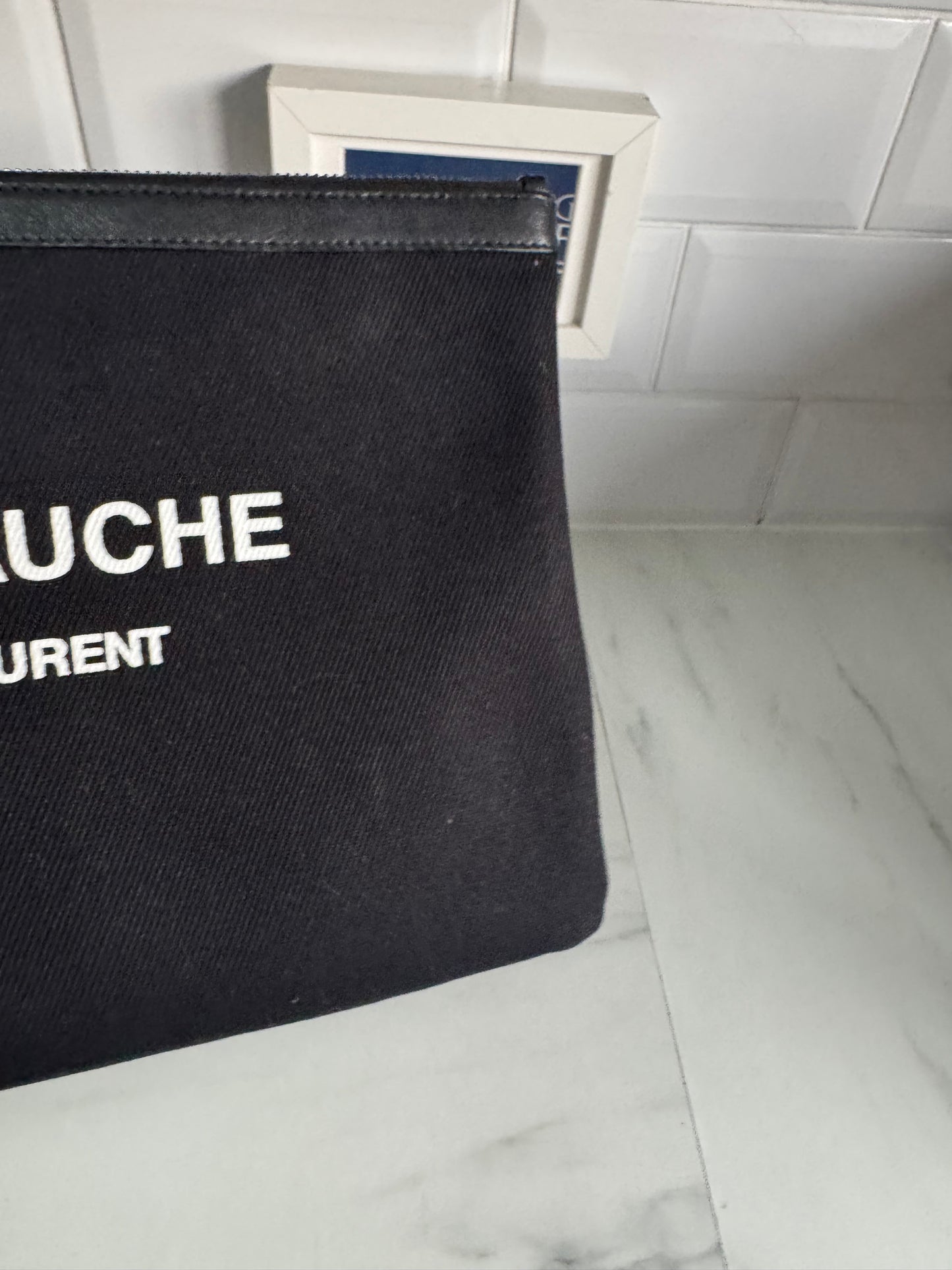 Saint Laurent (YSL) Rive Gauche Wristlet Pouch - Black and White