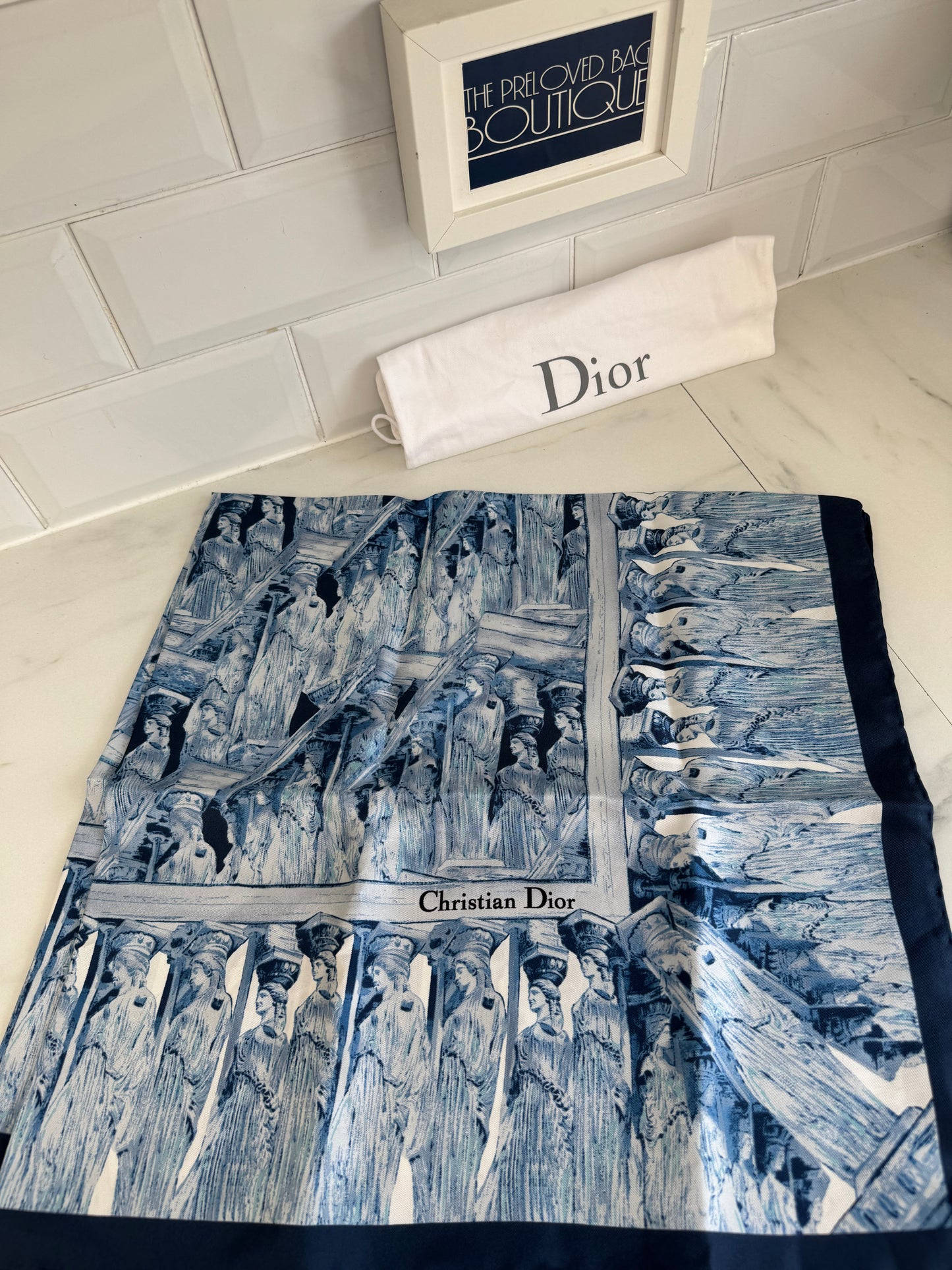 Christian Dior Square Silk Scarf - Navy and White
