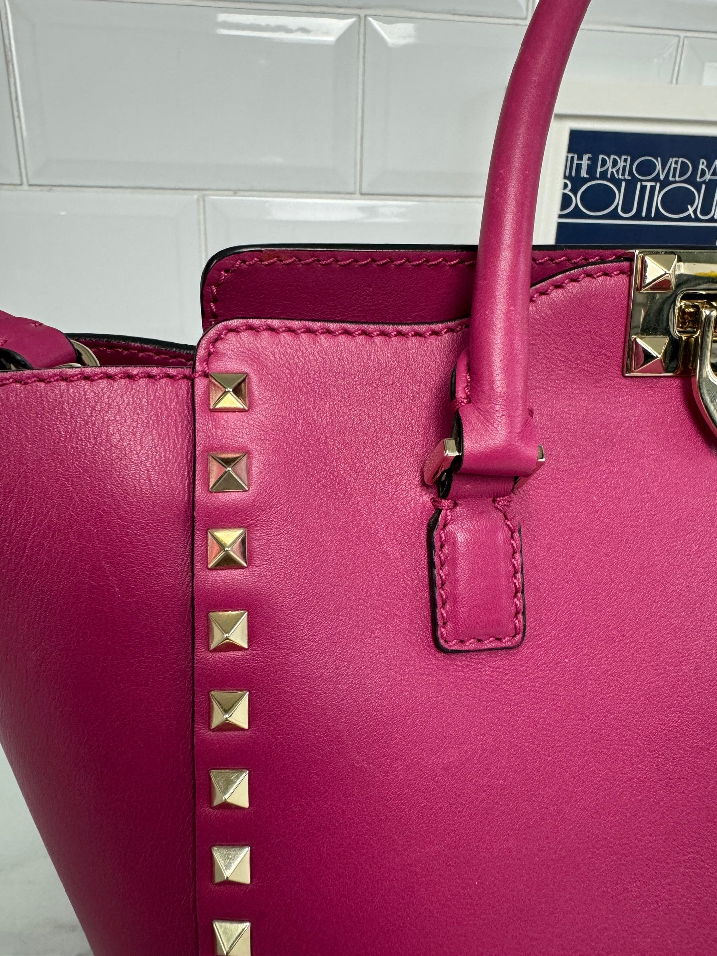 Valentino Rockstud Small Trapeze Tote - Magenta Pink