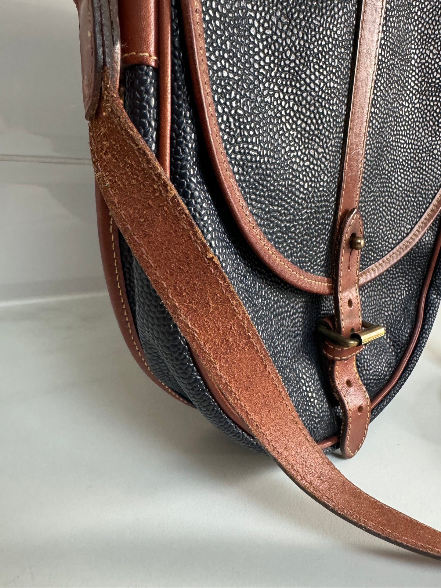 Mulberry Vintage Scotchgrain Saddle Bag - Black & Cognac