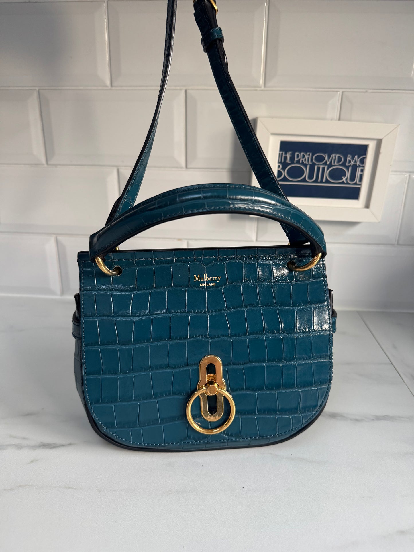 Mulberry Amberley - Teal Blue Croc Embossed