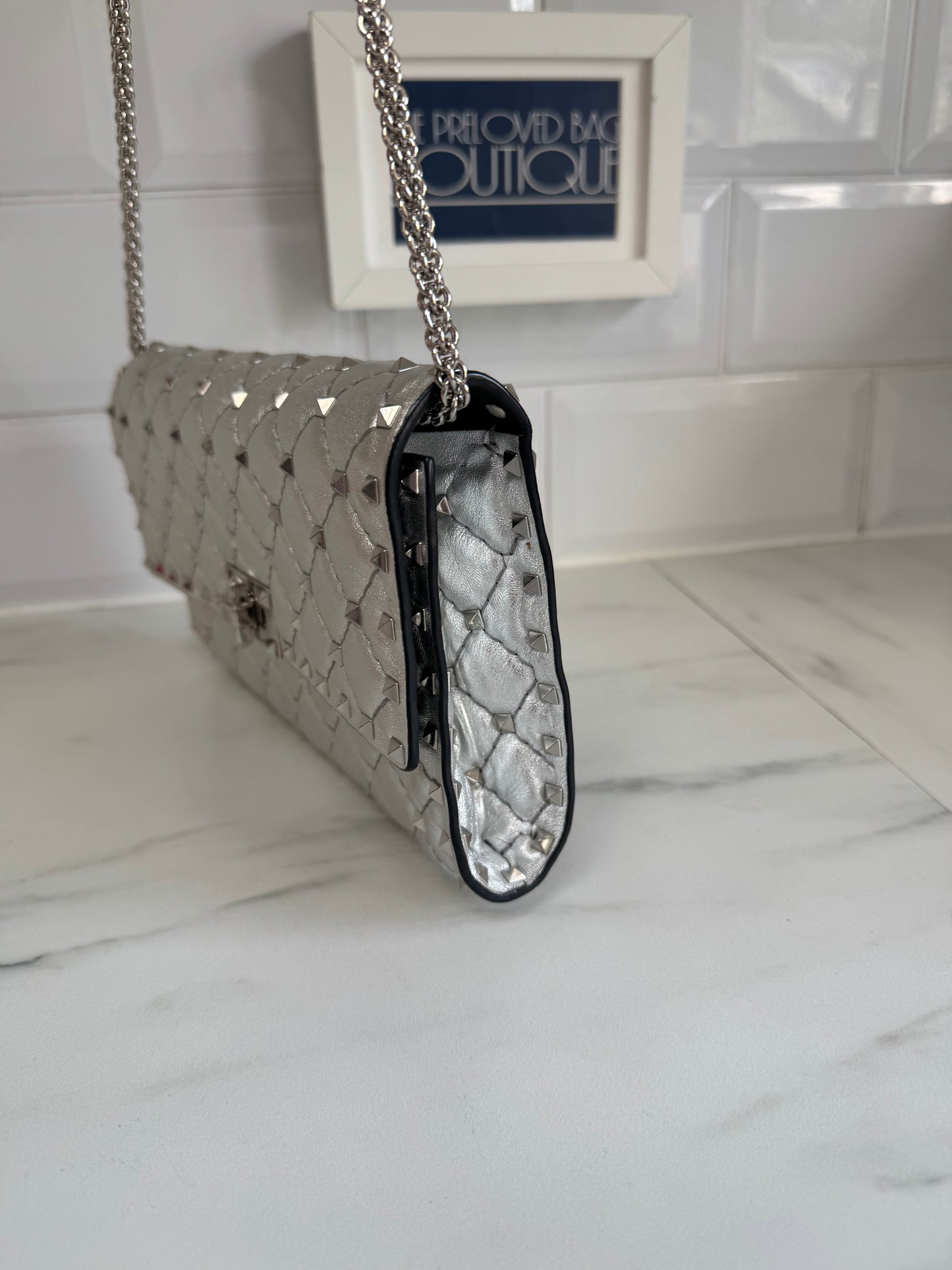 Valentino Garavanni Rockstud Spike Clutch - Metallic Silver