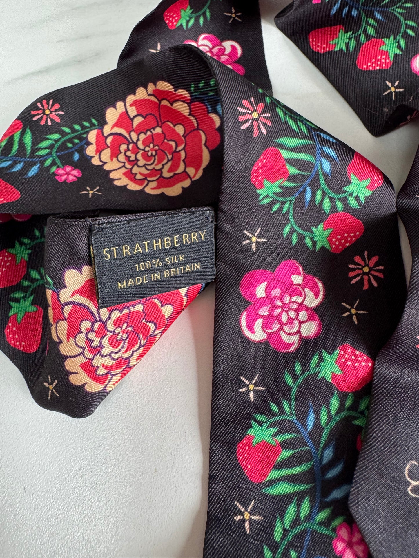 Strathberry Silk Scarf / Twilly - Black Floral
