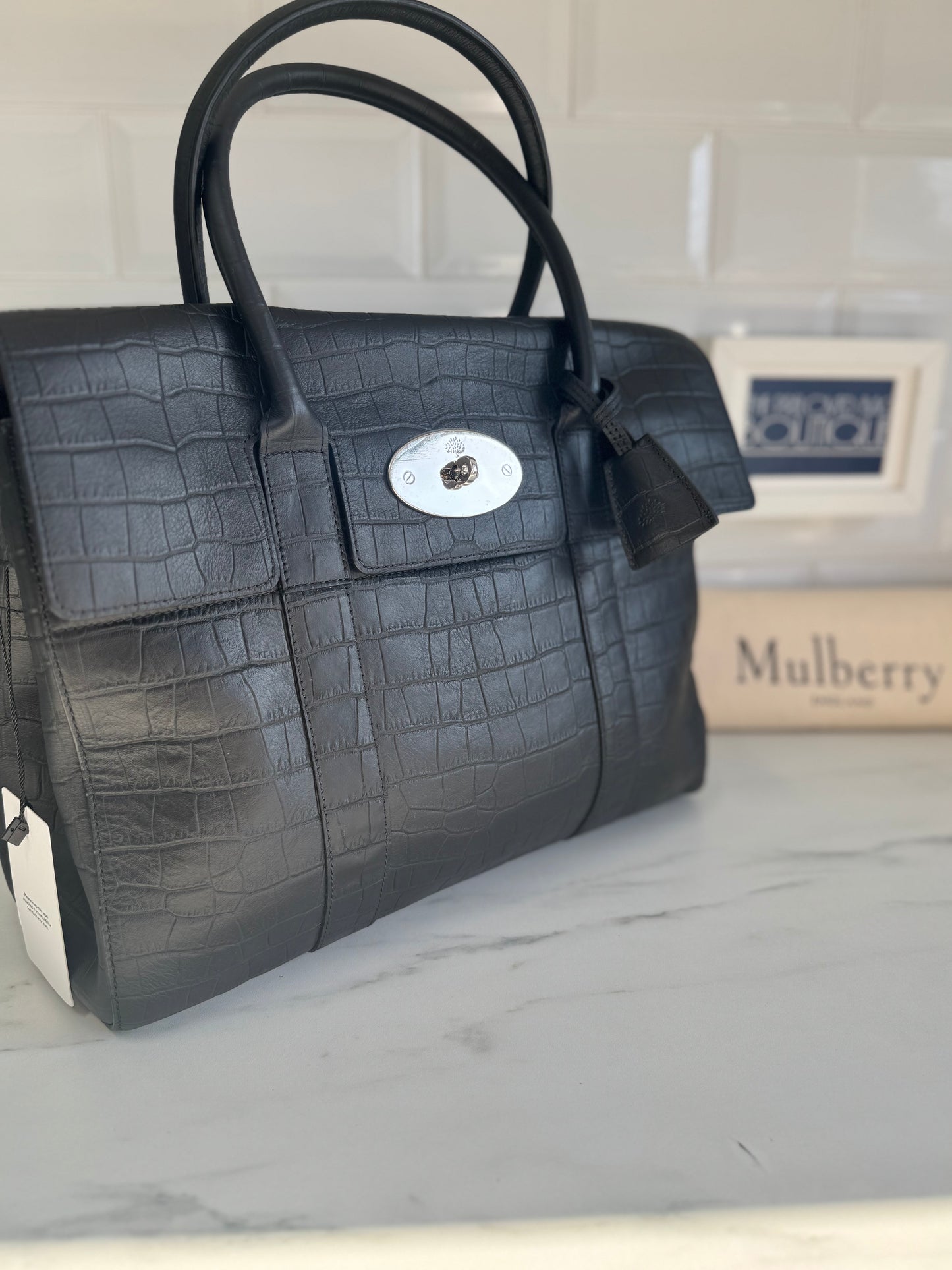 Mulberry Matte Croc Embossed Bayswater - Black