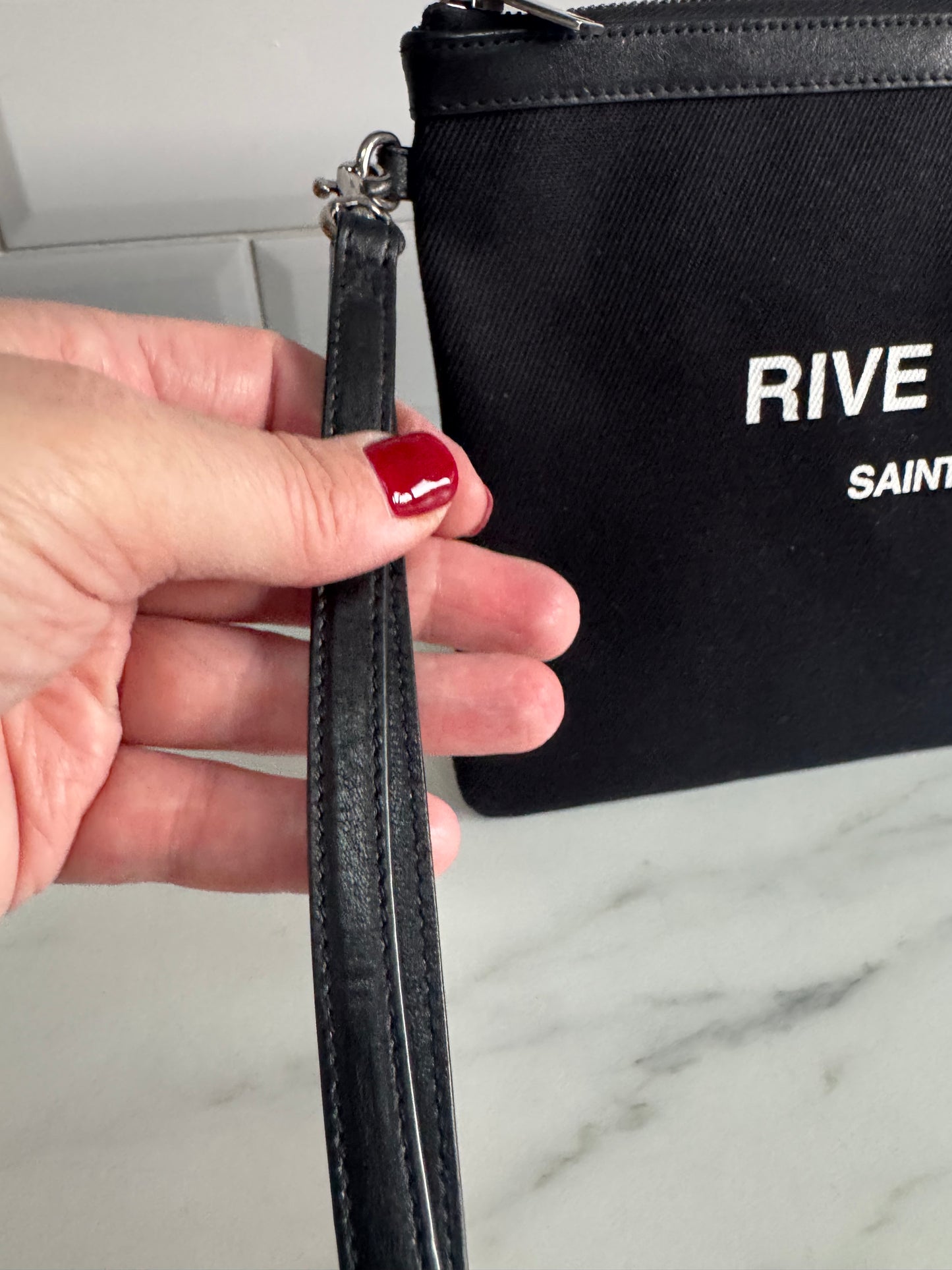 Saint Laurent (YSL) Rive Gauche Wristlet Pouch - Black and White