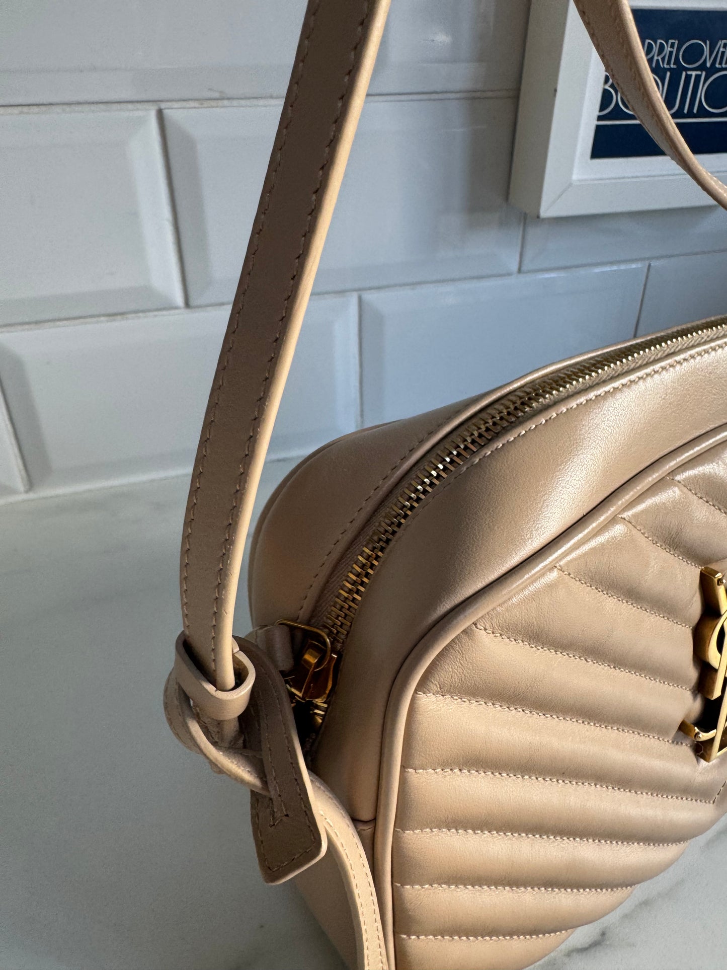 Saint Laurent ‘YSL’ Lou Quilted Camera Bag - Light Beige