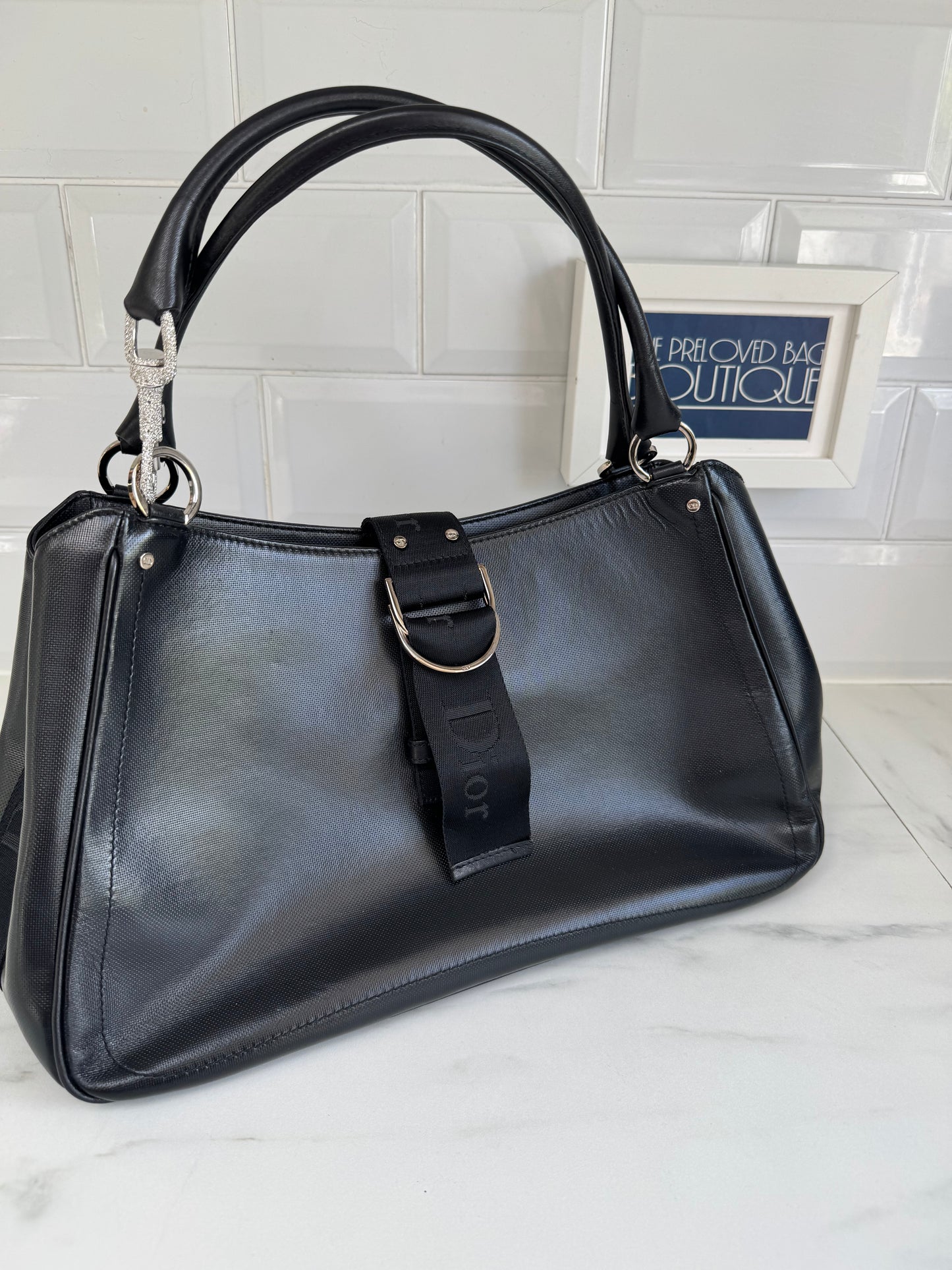 Christian Dior Diamanté Clip Shoulder Bag - Black