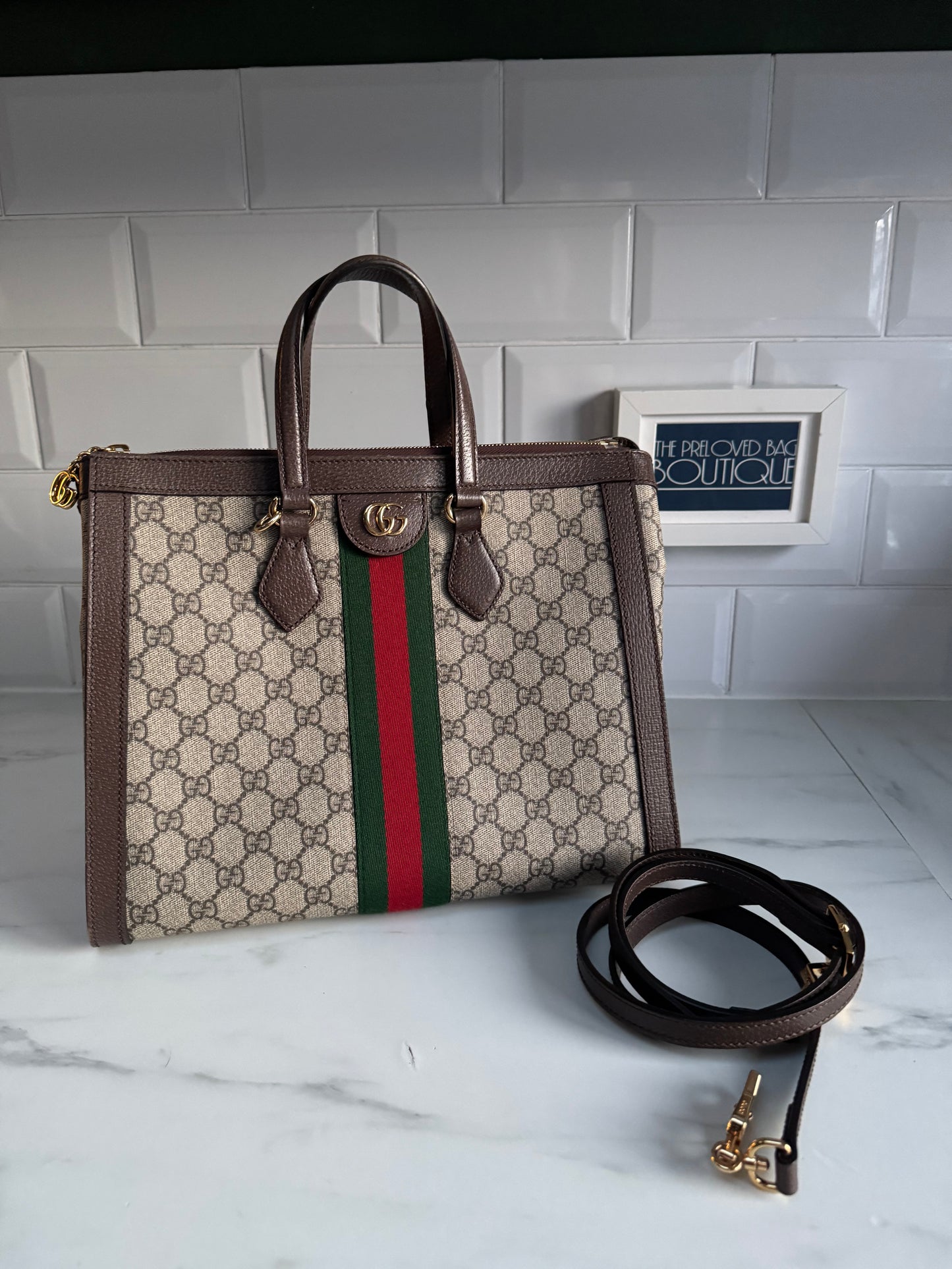 Gucci Medium Ophidia Tote - Brown, Green, Red, Grey