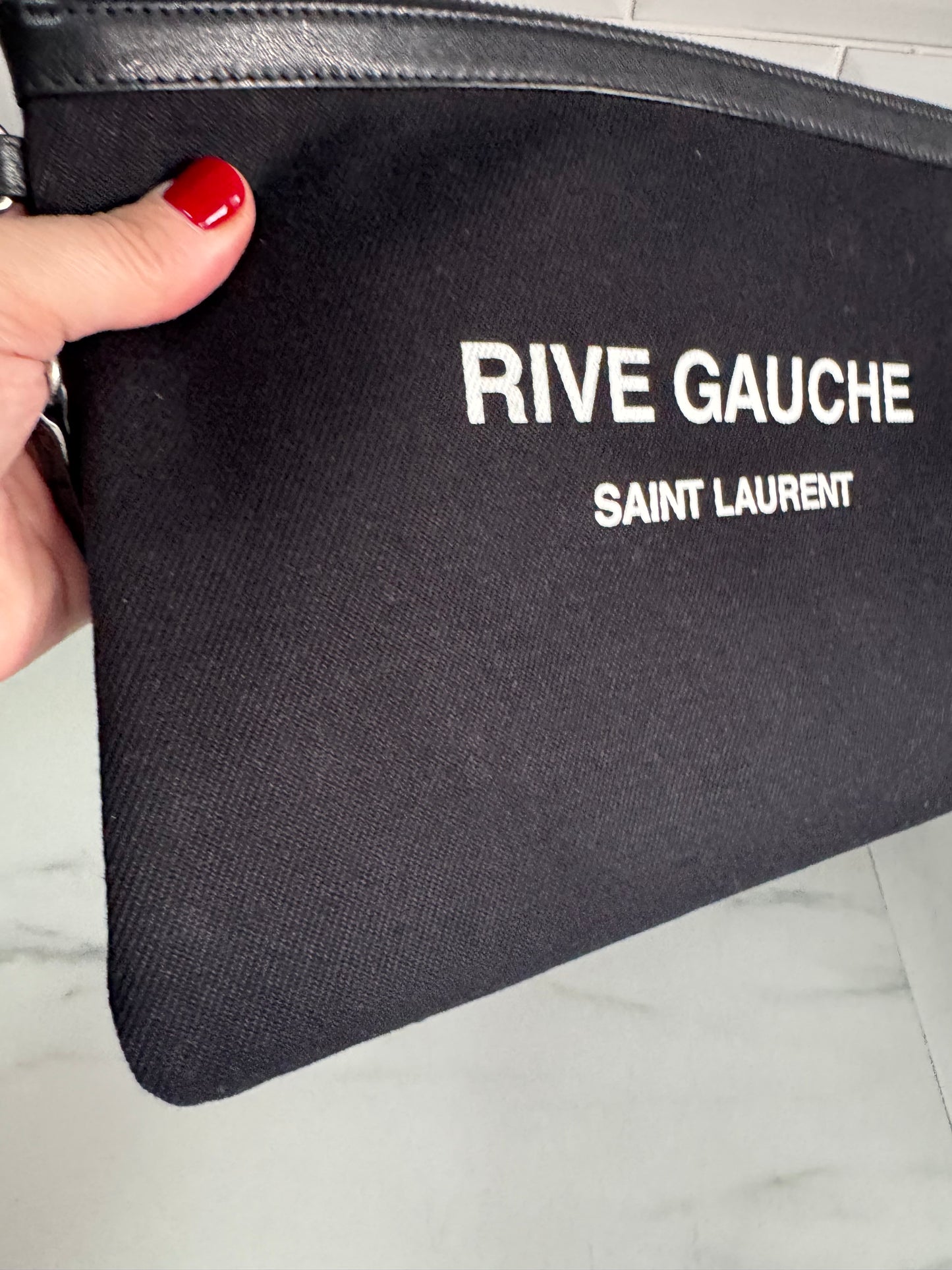 Saint Laurent (YSL) Rive Gauche Wristlet Pouch - Black and White