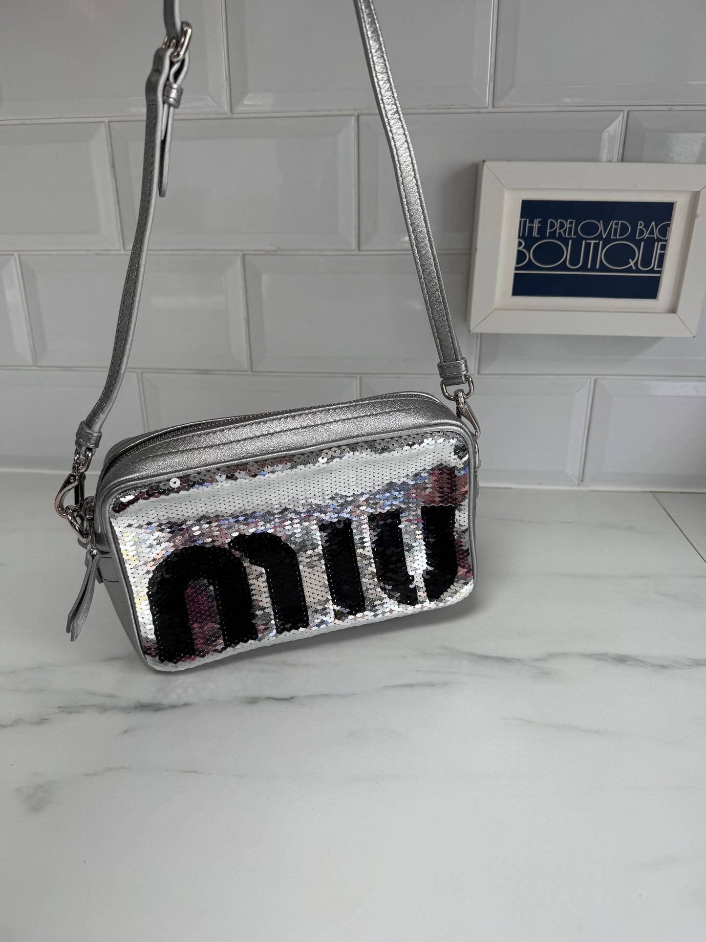 Miu Miu Sequin Camera Bag - Silver