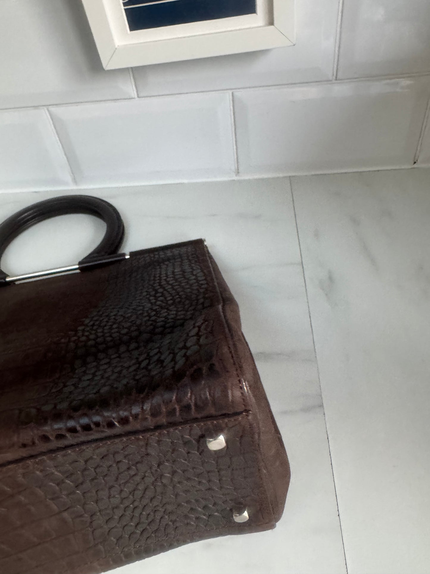 Salvatore Ferragamo Croc Embossed Tote - Chocolate brown