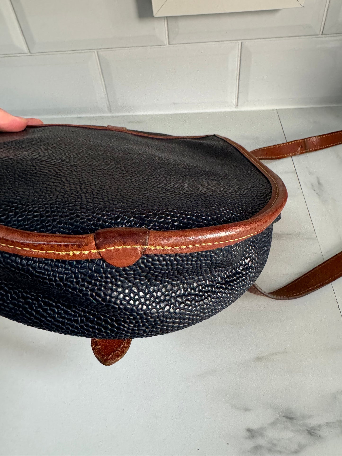 Mulberry Vintage Scotchgrain Saddle Bag - Black & Cognac