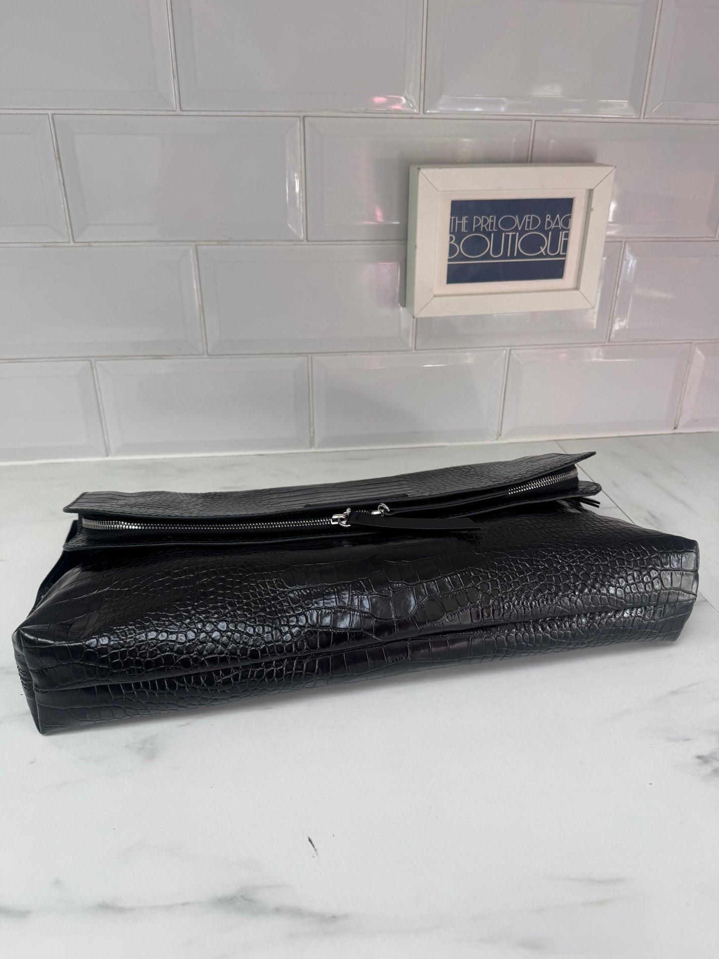 Giuseppe Zanotti Oversized Clutch - Black Croc Embossed