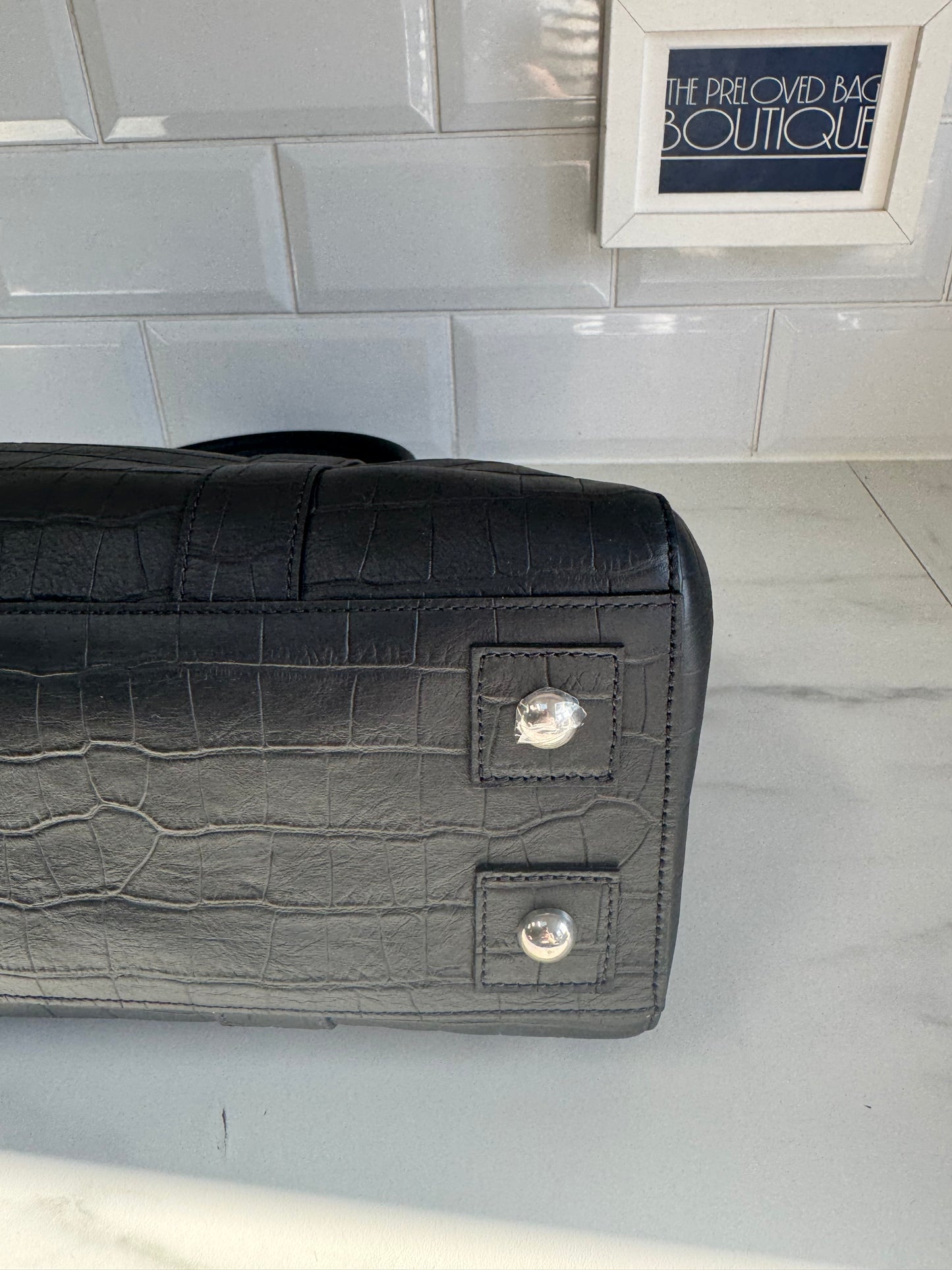 Mulberry Matte Croc Embossed Bayswater - Black