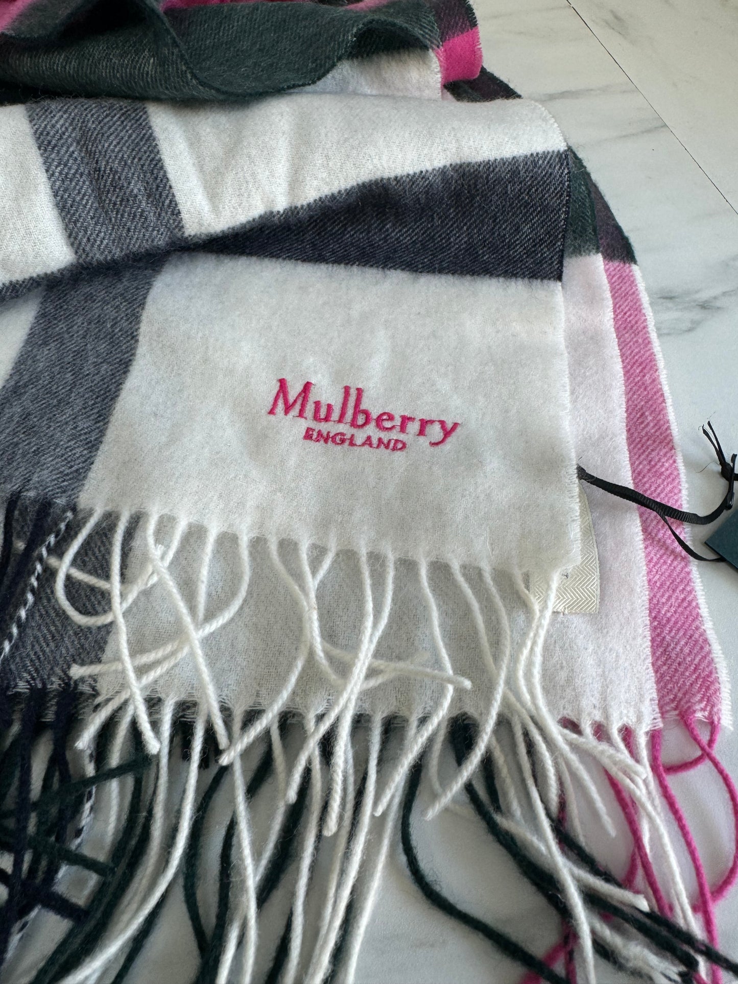 Mulberry Large Scarf - White, Pink & Green