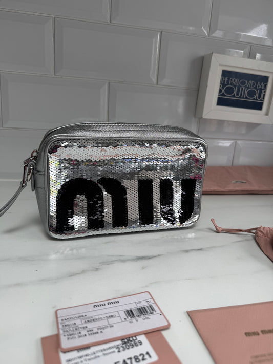 Miu Miu Sequin Camera Bag - Silver