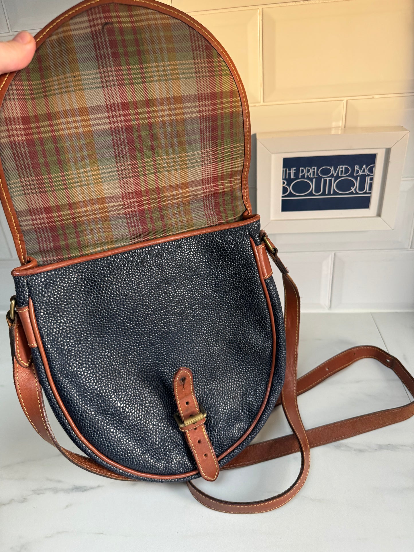 Mulberry Vintage Scotchgrain Saddle Bag - Black & Cognac