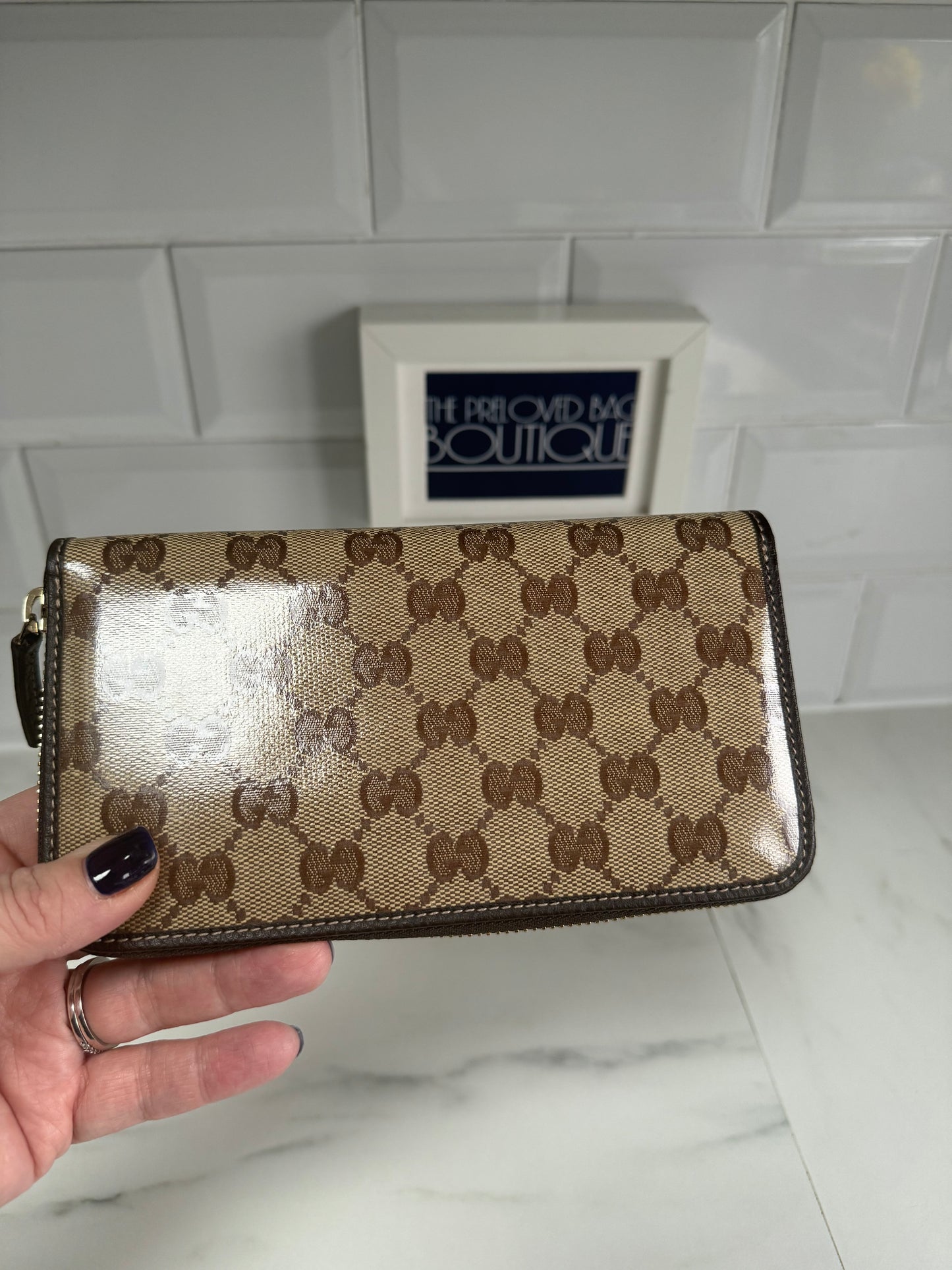 Gucci GG Crystal Zip Wallet - Brown