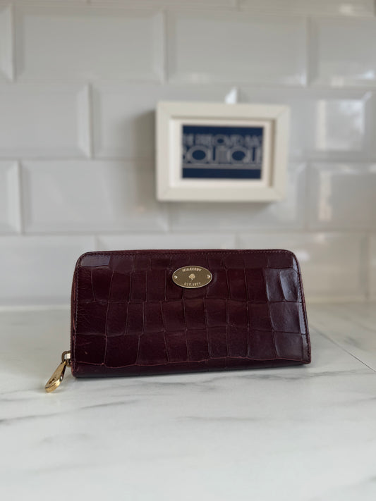 Mulberry Plaque Wallet - Oxblood Croc Embossed