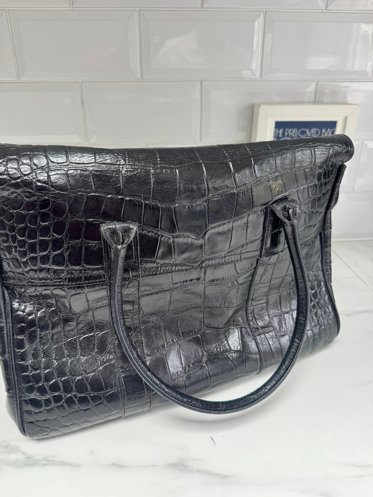 Mulberry Croc Embossed Bayswater - Black