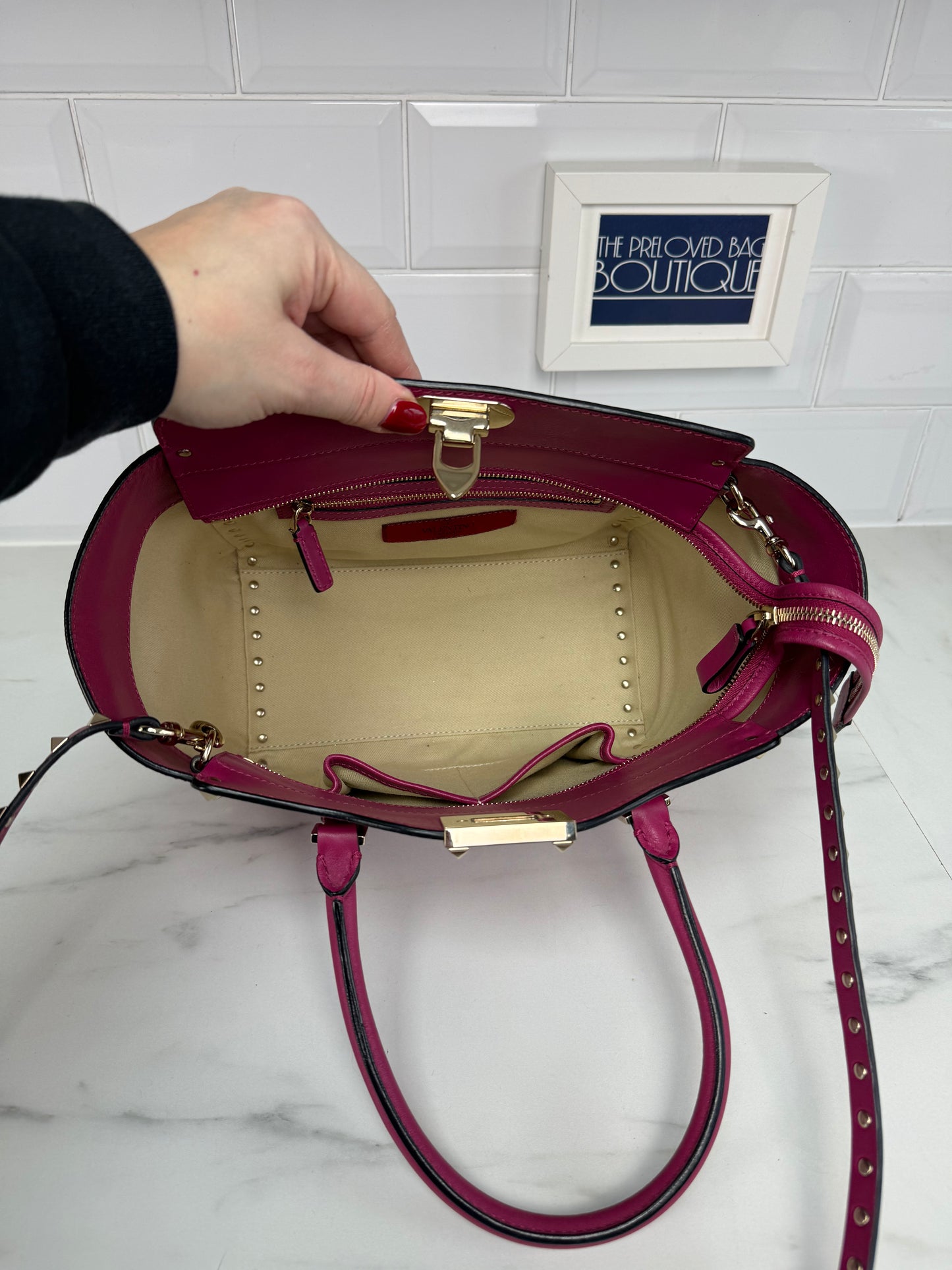 Valentino Rockstud Small Trapeze Tote - Magenta Pink