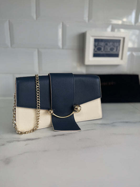 Strathberry Box Crescent Bag - Navy, Red and White