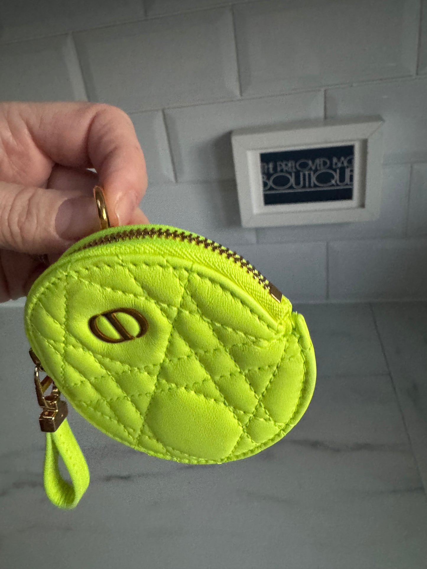 Dior Caro Small Coin Pouch - Fluorescent Lime