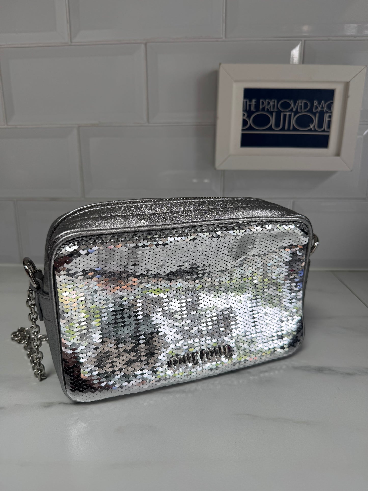 Miu Miu Sequin Camera Bag - Silver