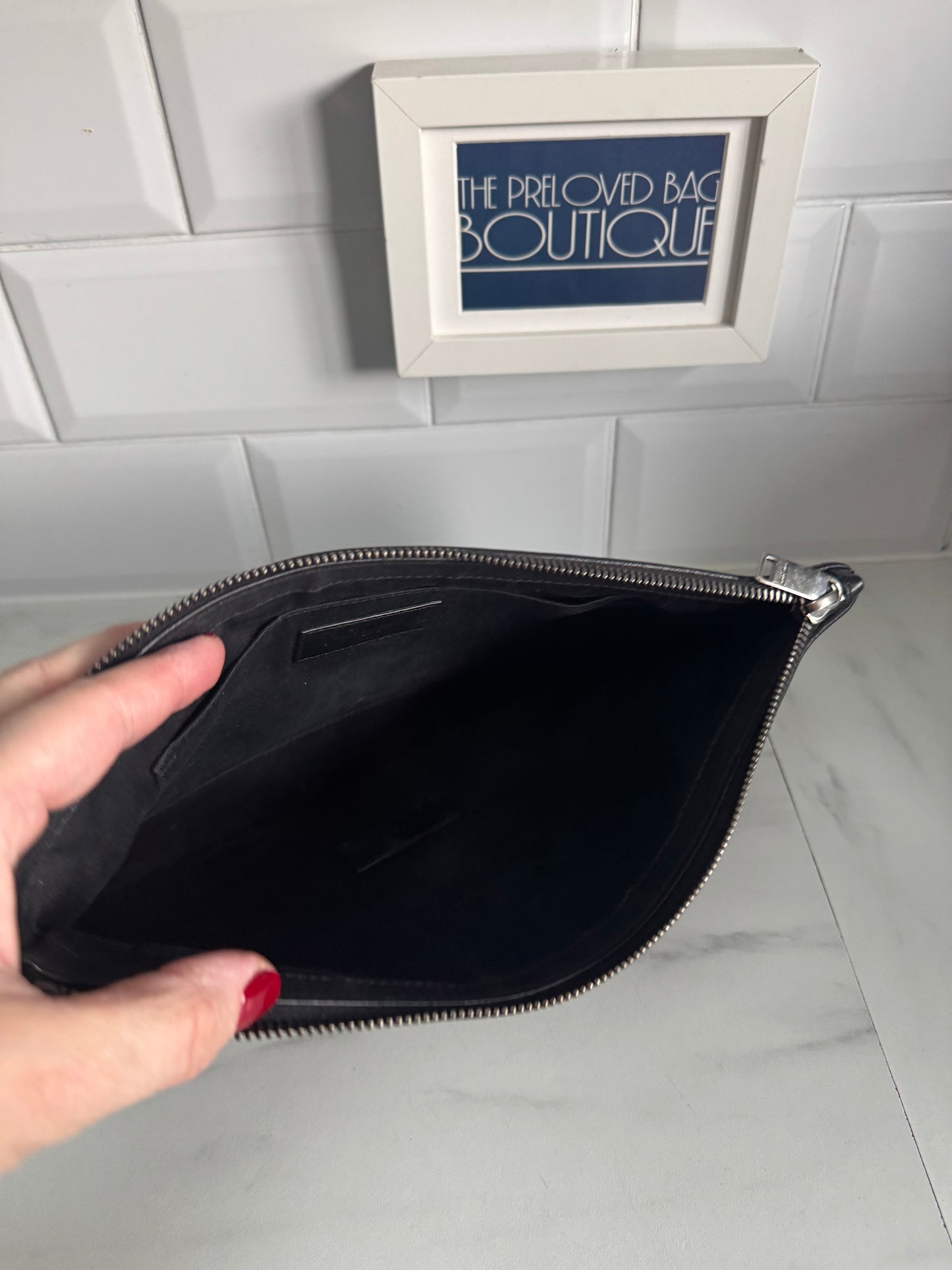 Saint Laurent (YSL) Rive Gauche Wristlet Pouch - Black and White