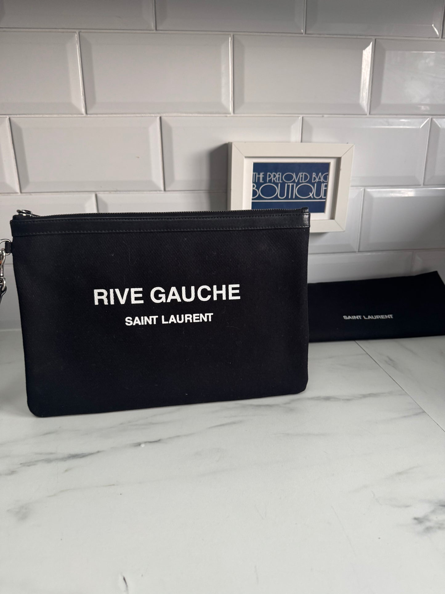Saint Laurent (YSL) Rive Gauche Wristlet Pouch - Black and White