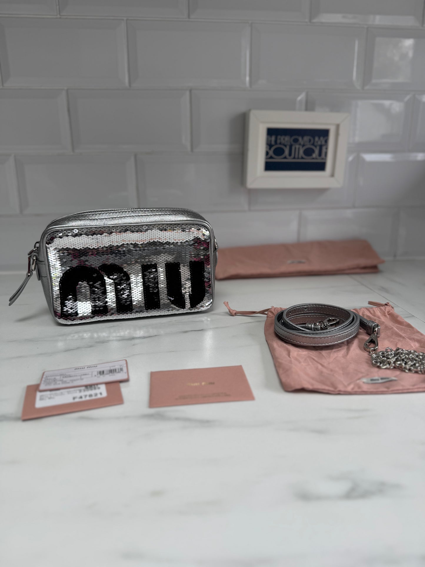 Miu Miu Sequin Camera Bag - Silver