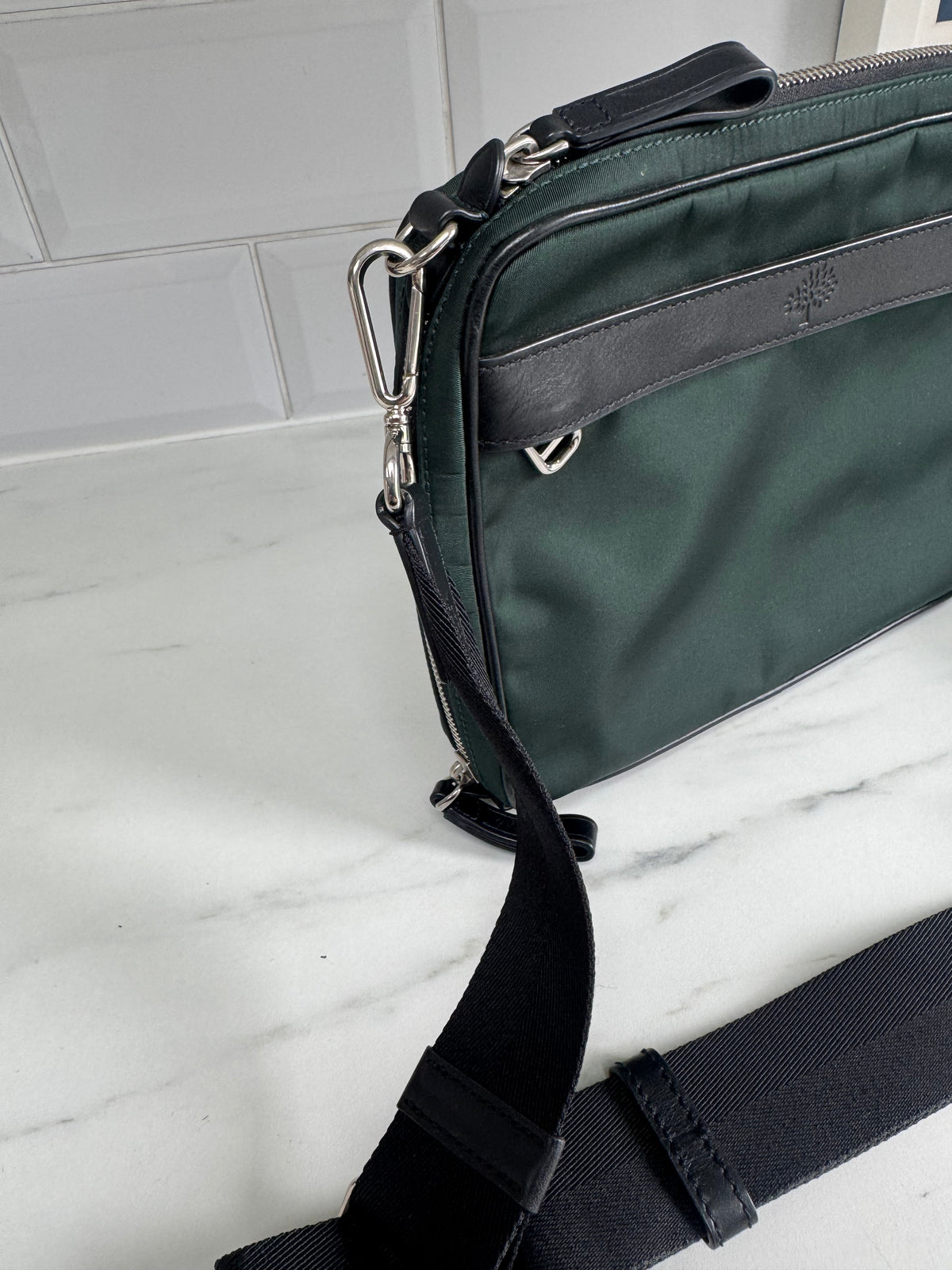 Mulberry Unisex Messenger Bag - Black and Mulberry Green Eco Nylon