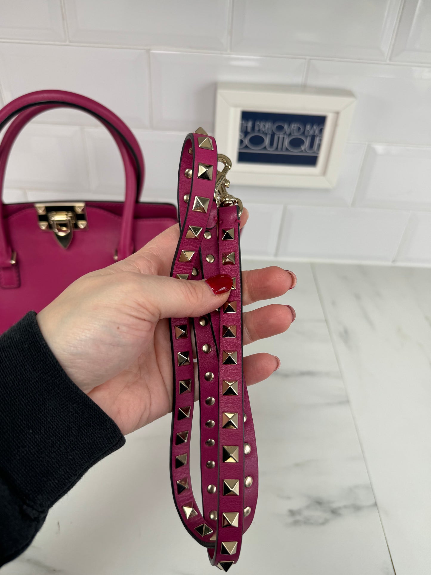 Valentino Rockstud Small Trapeze Tote - Magenta Pink