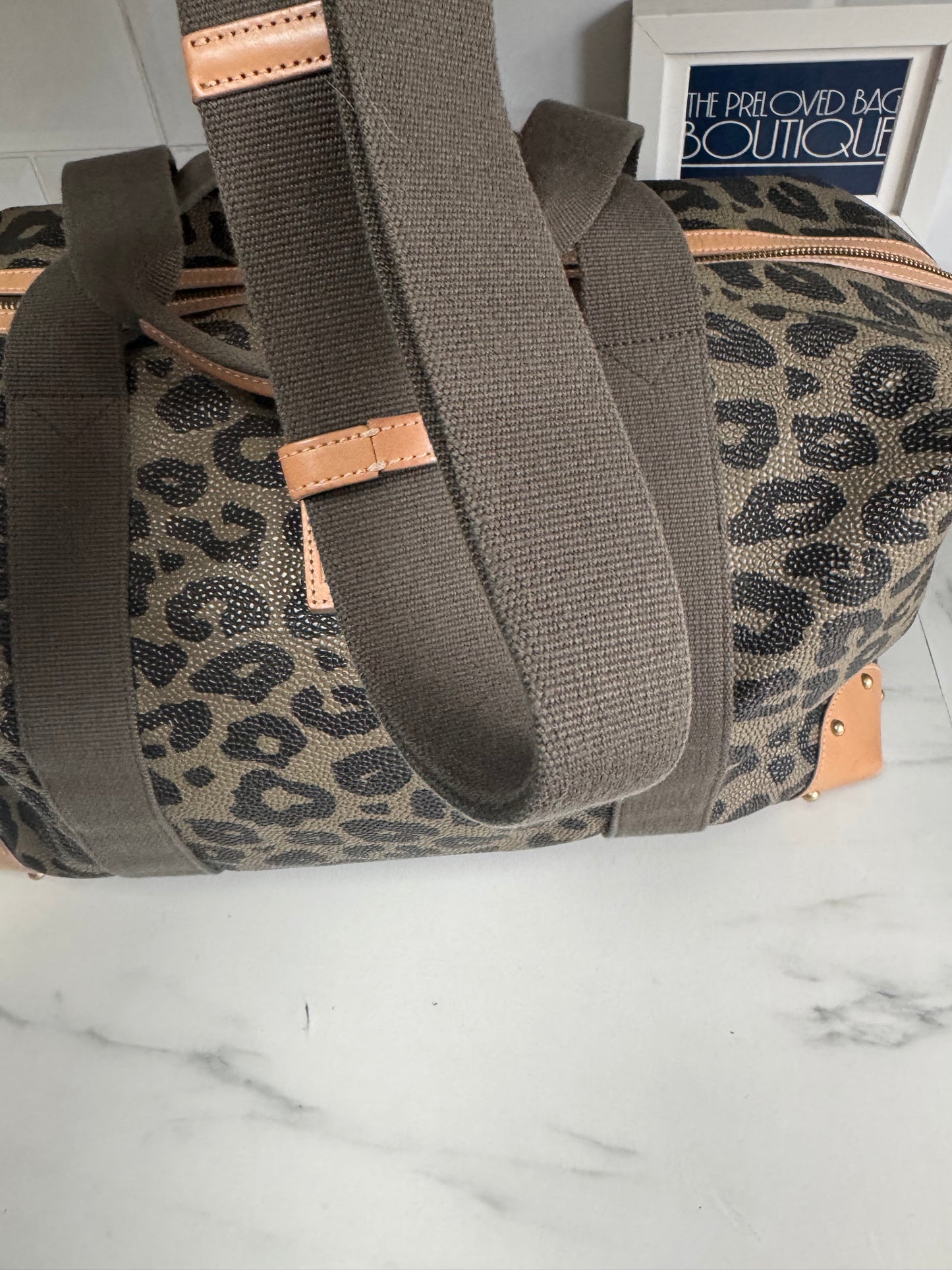 Mulberry Limited Edition Scotchgrain Birds Nest Large Clipper Holdall - Olive Green and Black Leopard Print