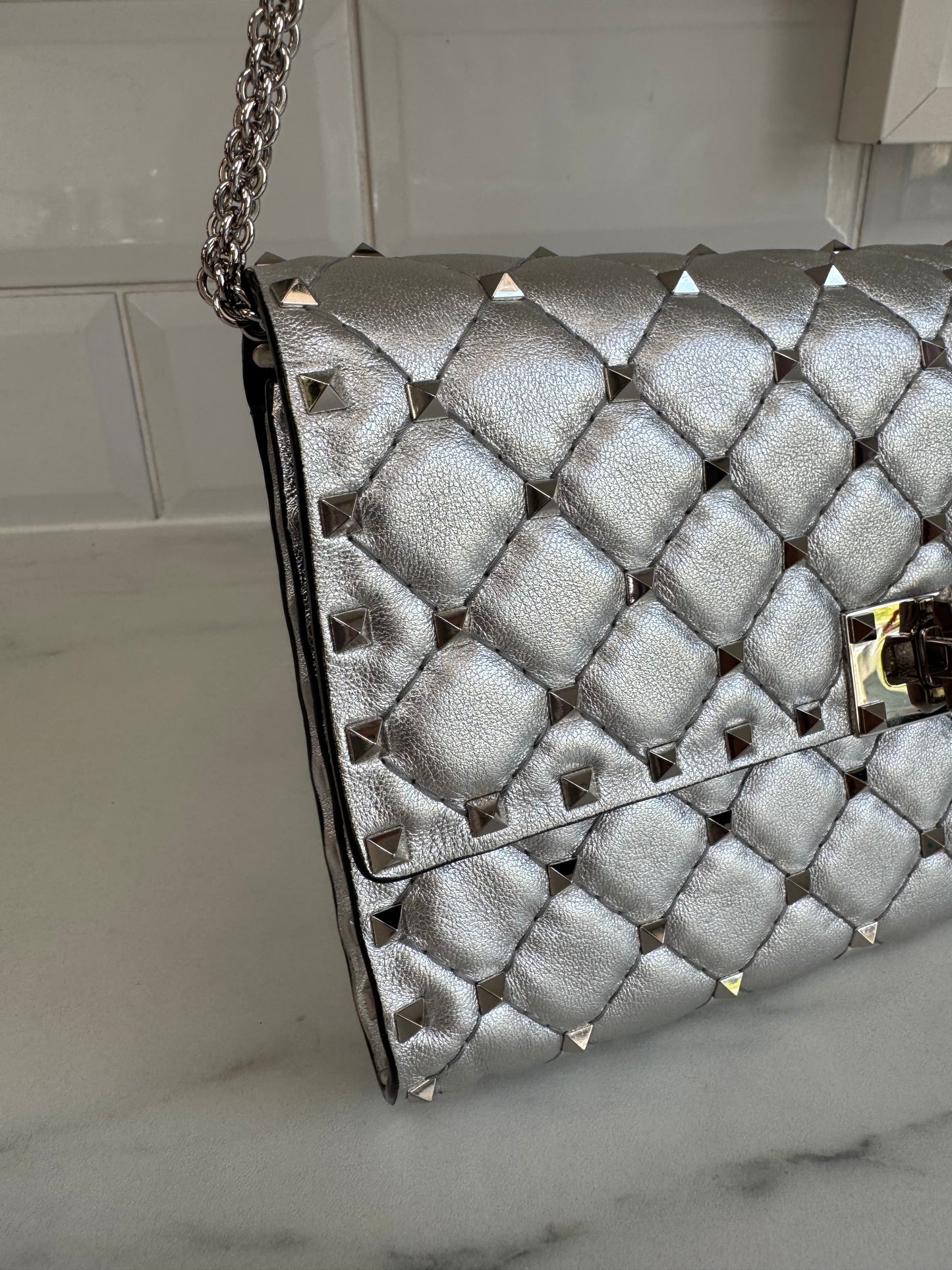 Valentino Garavanni Rockstud Spike Clutch - Metallic Silver
