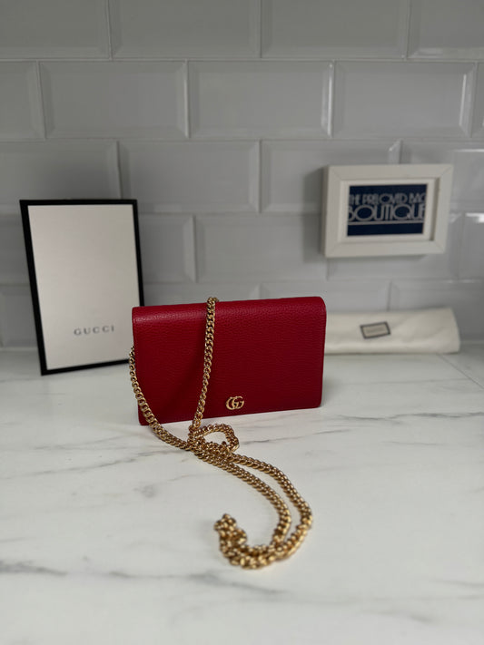 Gucci Marmont Chain Wallet- Hibiscus Red