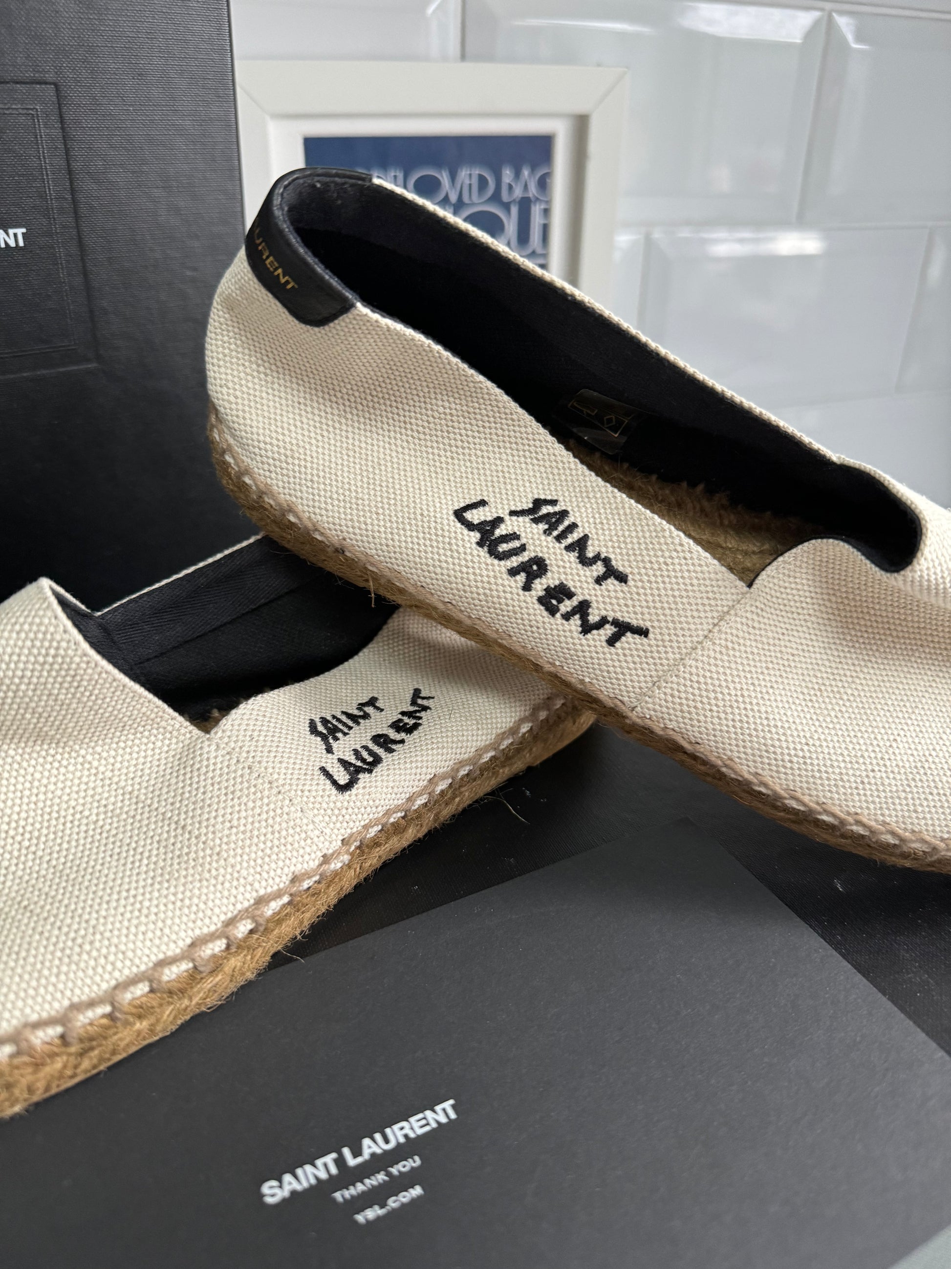Saint Laurent Mens Cream Espadrilles Leather Flat Espadrille Mules