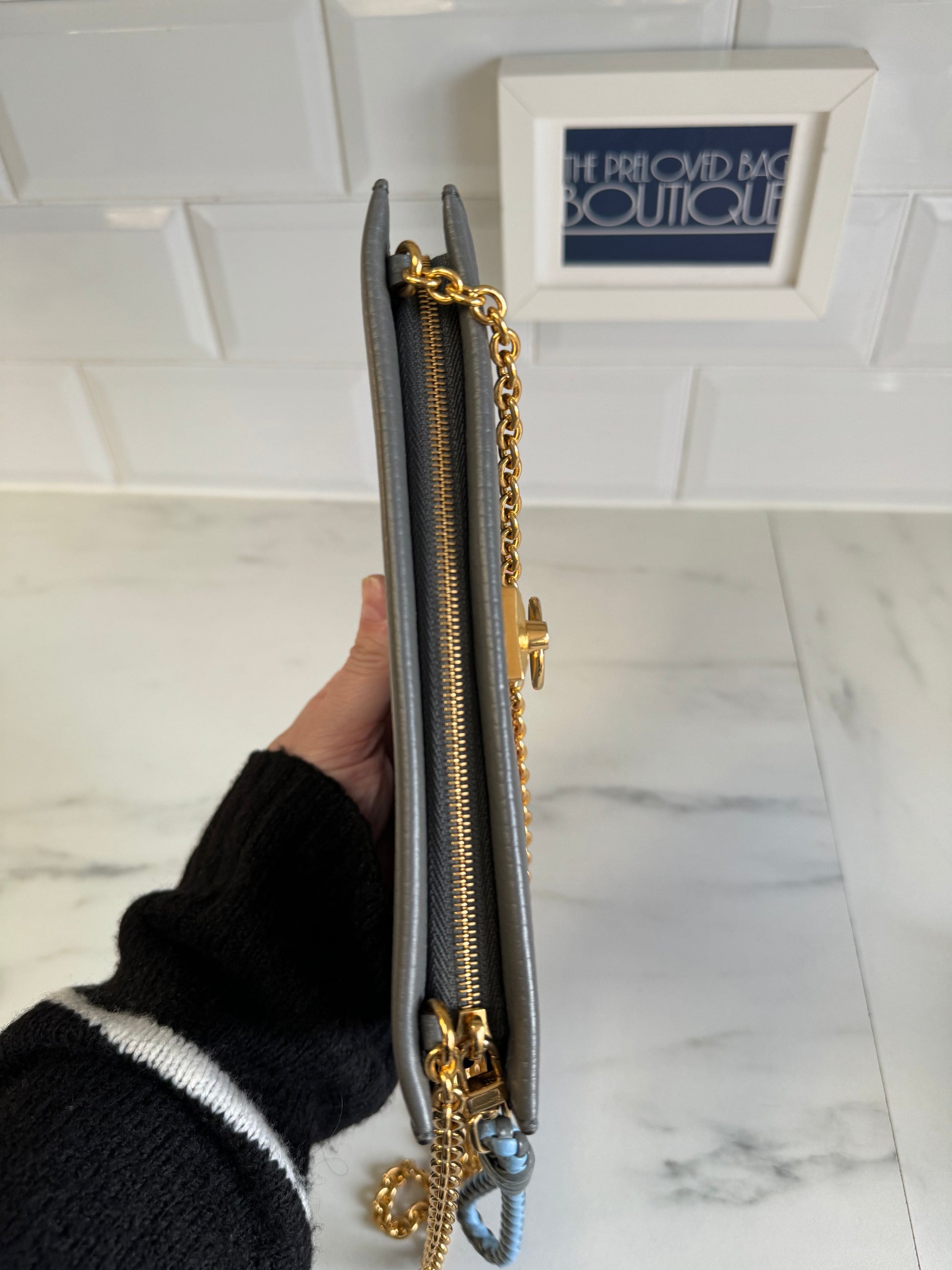 Mulberry Iris Wallet on a Chain Charcoal Grey The Preloved Bag