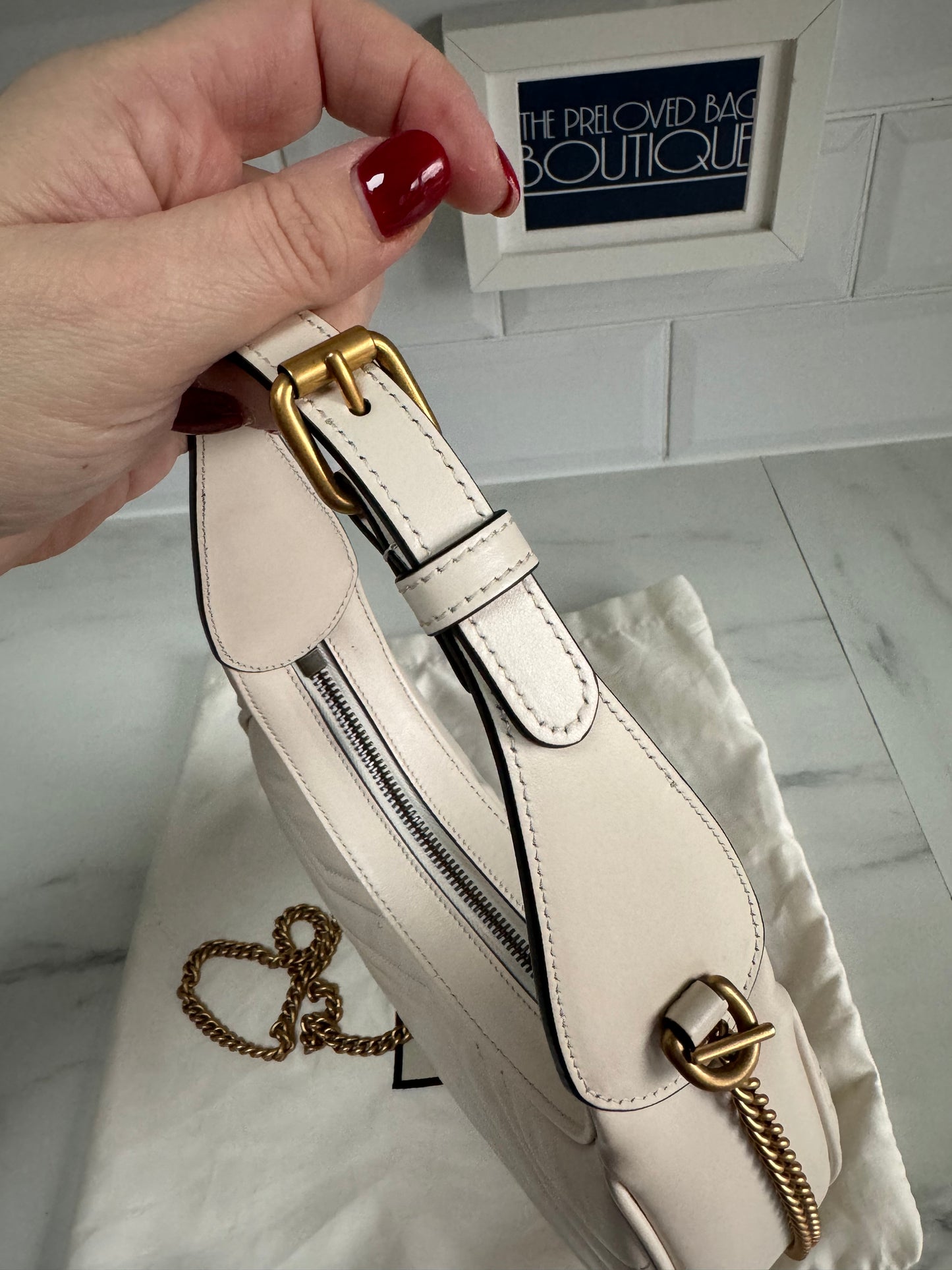 Gucci Marmont Half Moon Shaped Mini Bag - White