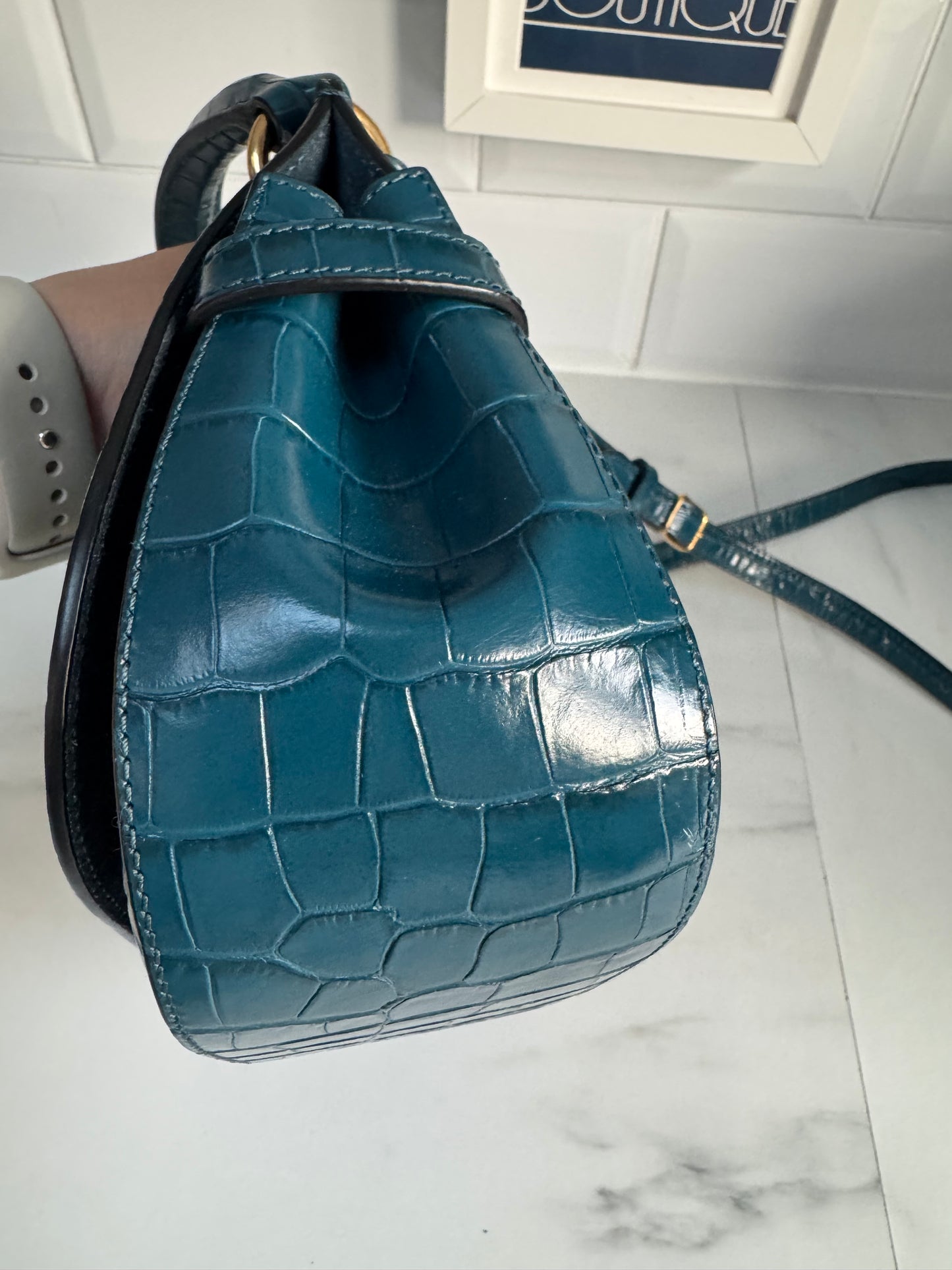 Mulberry Amberley - Teal Blue Croc Embossed