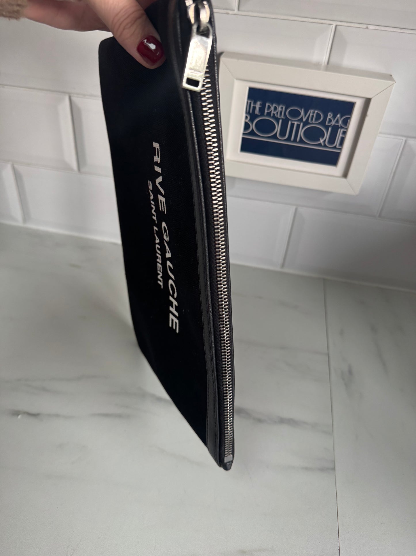 Saint Laurent (YSL) Rive Gauche Wristlet Pouch - Black and White