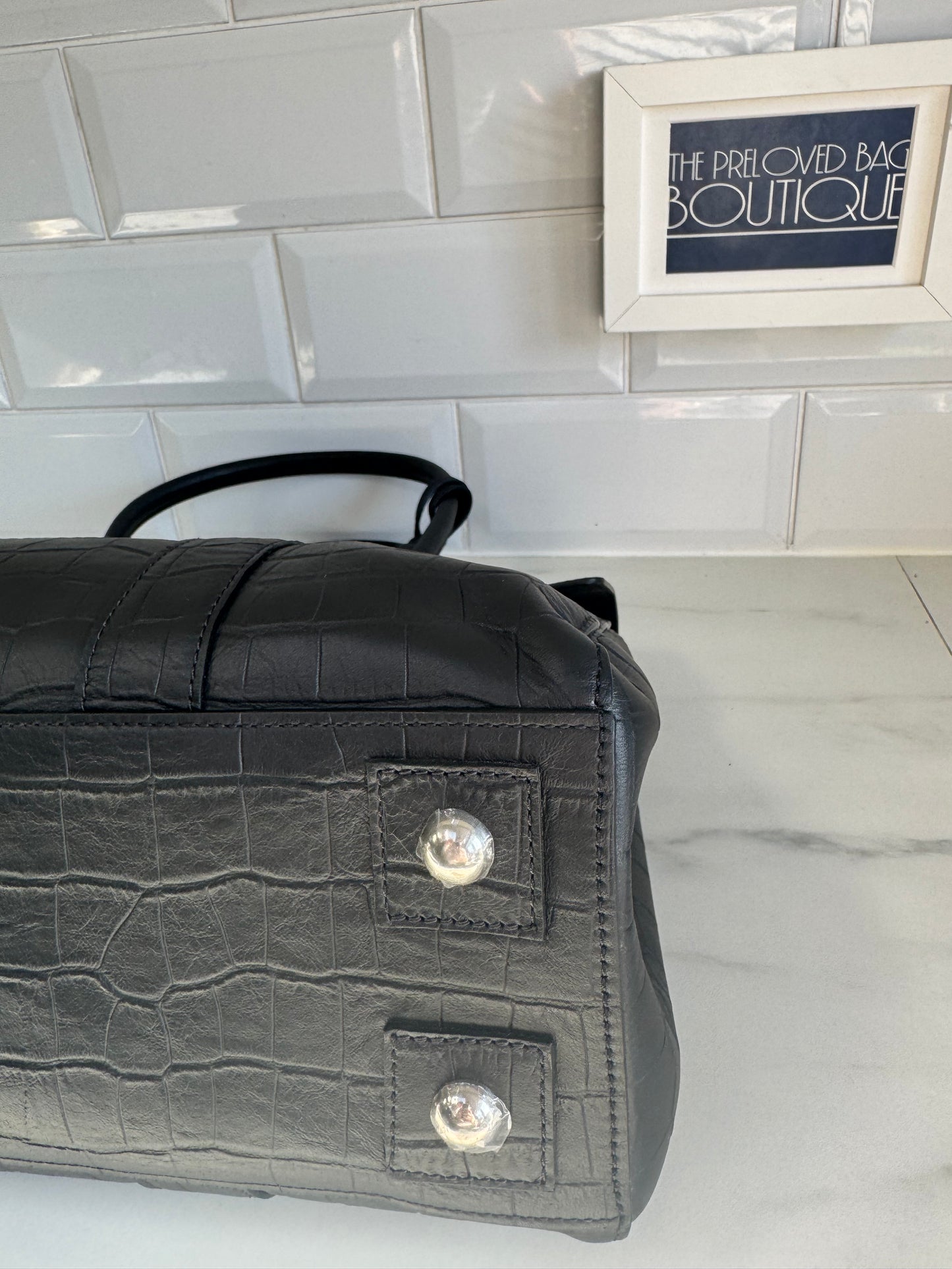 Mulberry Matte Croc Embossed Bayswater - Black