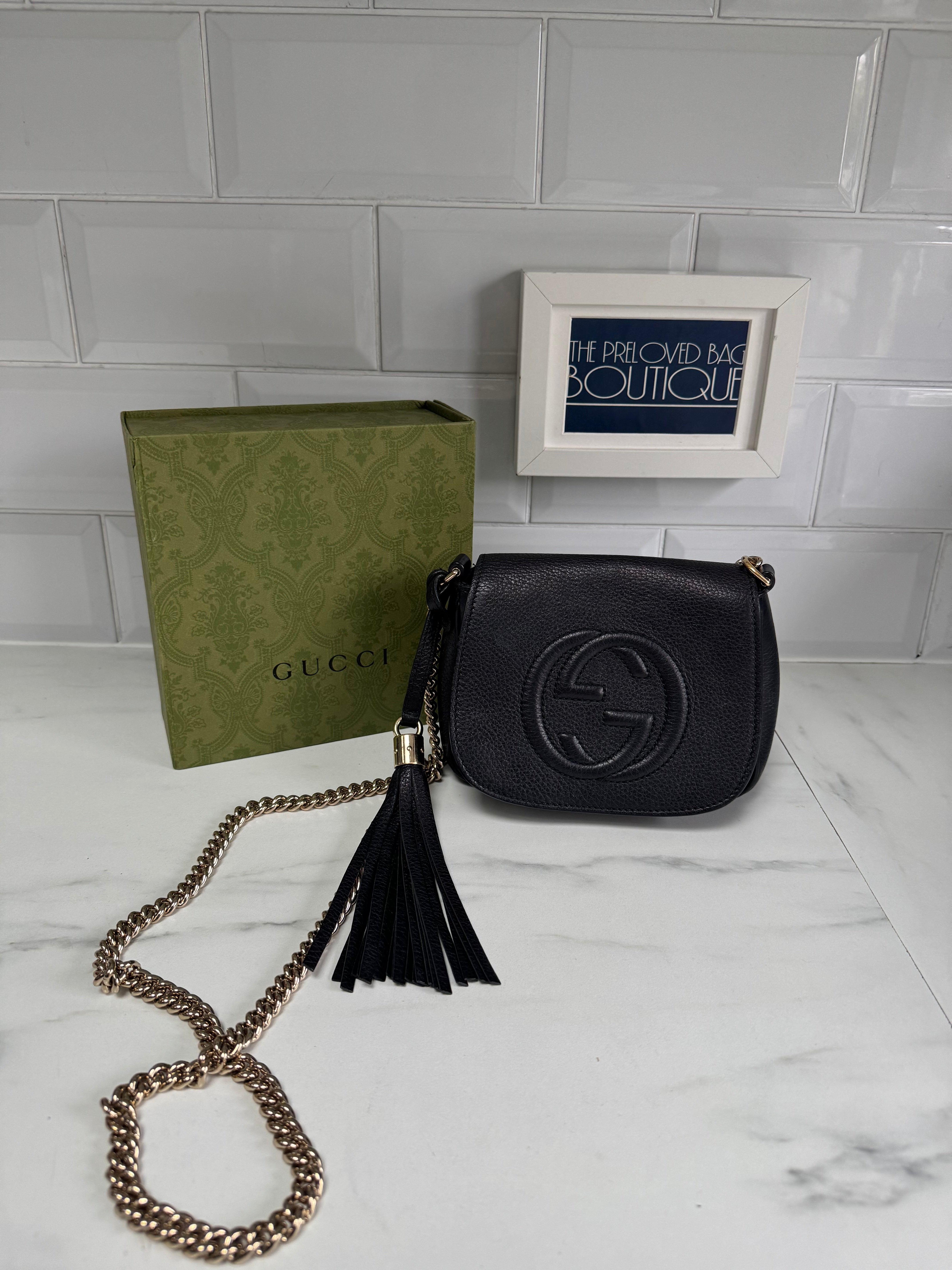 GUCCI 黒 レザー クラッチバッグ　SOHO Gucci Small Soho Flap - Black – The Preloved Bag Boutique