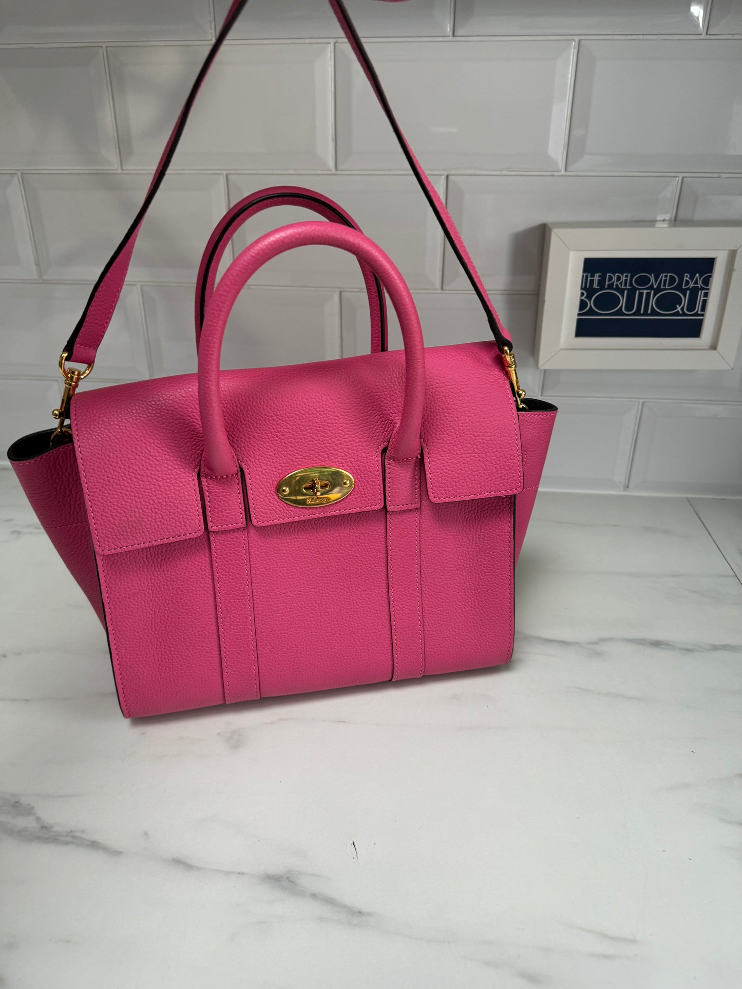 Mulberry Small Bayswater with strap - Candy Pink